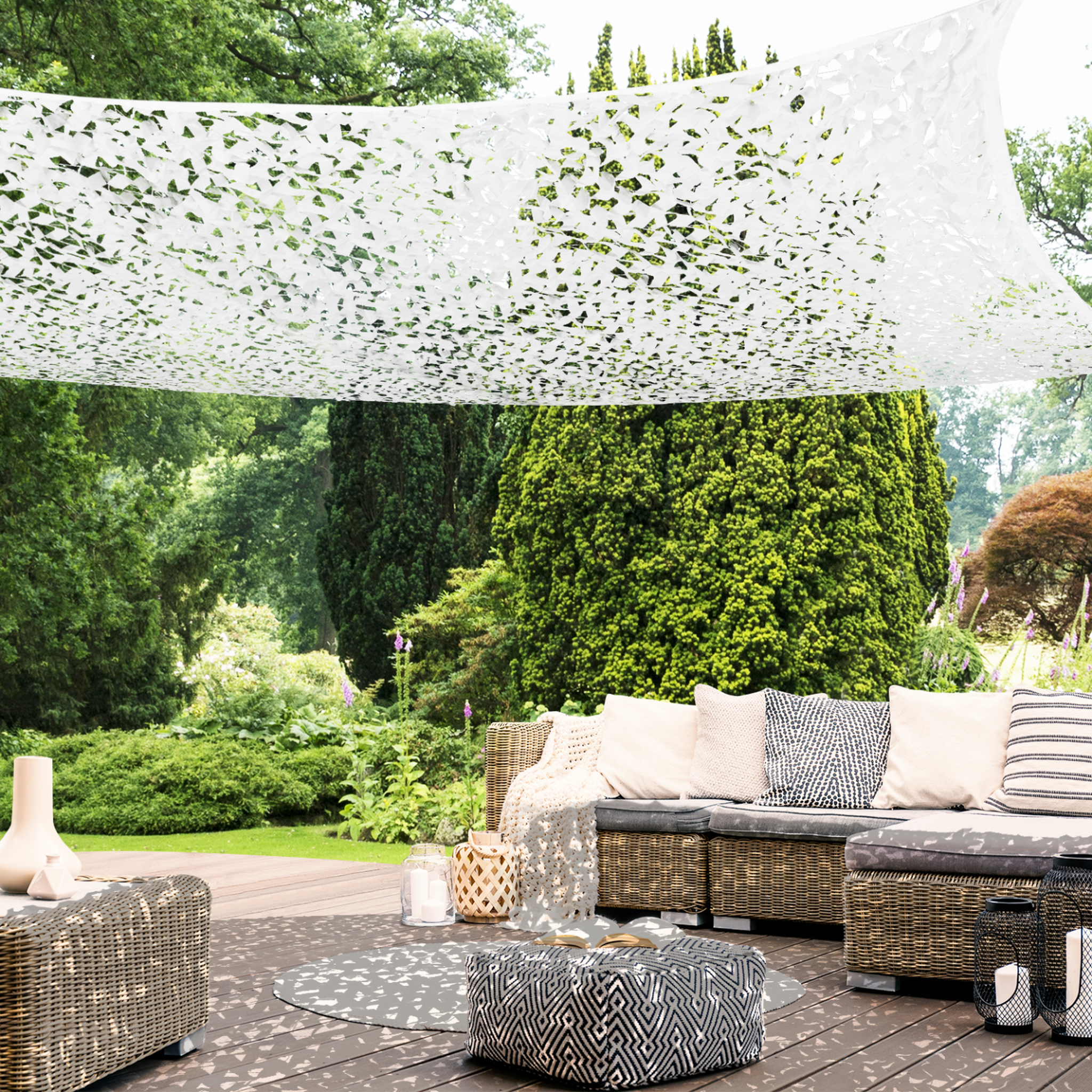 Voir la diapositive 5 : ID MARKET Voile d'ombrage rectangulaire design ombrière camouflage 3x4 m blanc