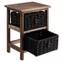 IDIMEX Table de chevet PLUTO petite commode de nuit en bois de paulownia brun foncé, avec 2 paniers en coton tressé noir