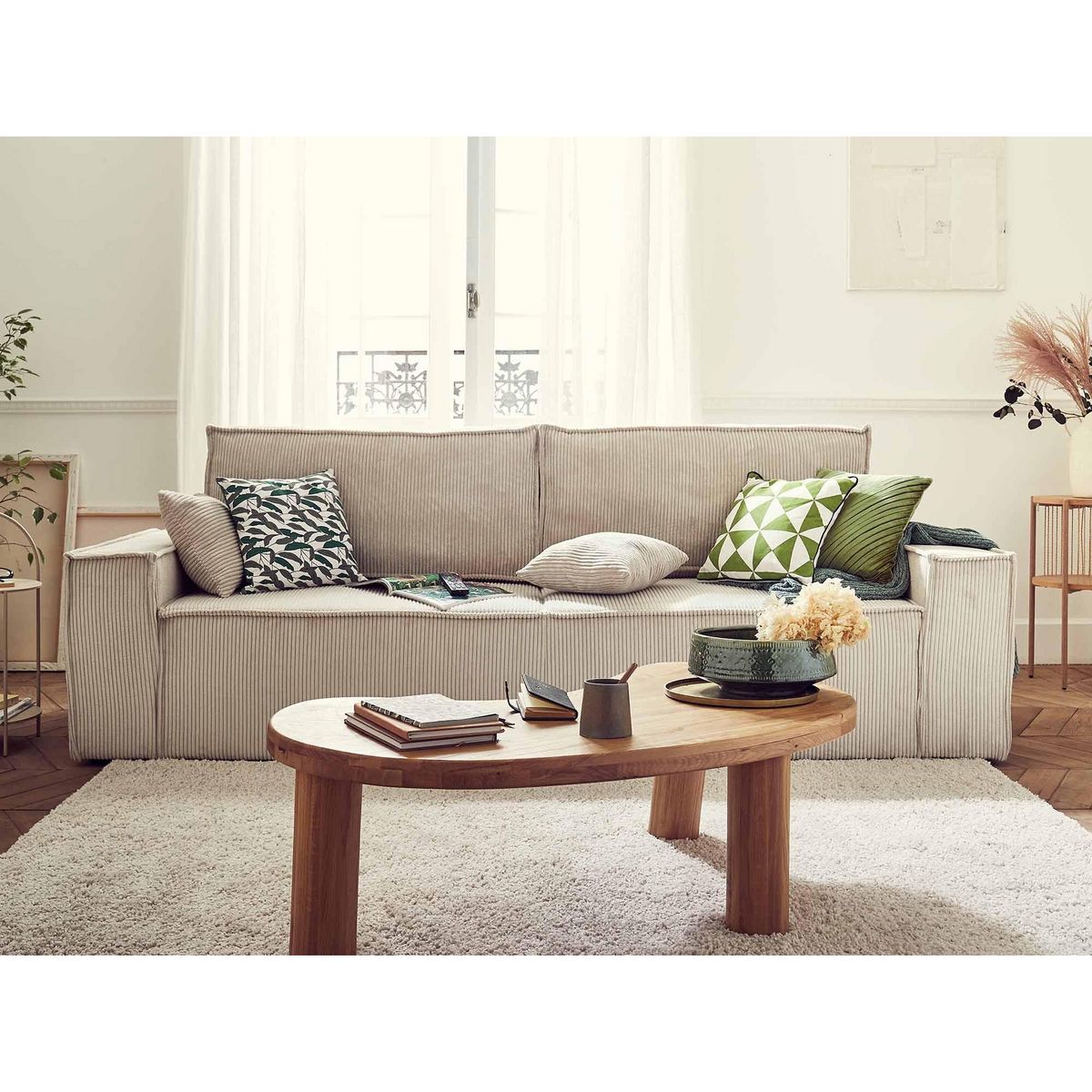 BEST MOBILIER Dellia - canapé 3 places convertible - avec coffre - en velours côtelé - style contemporain