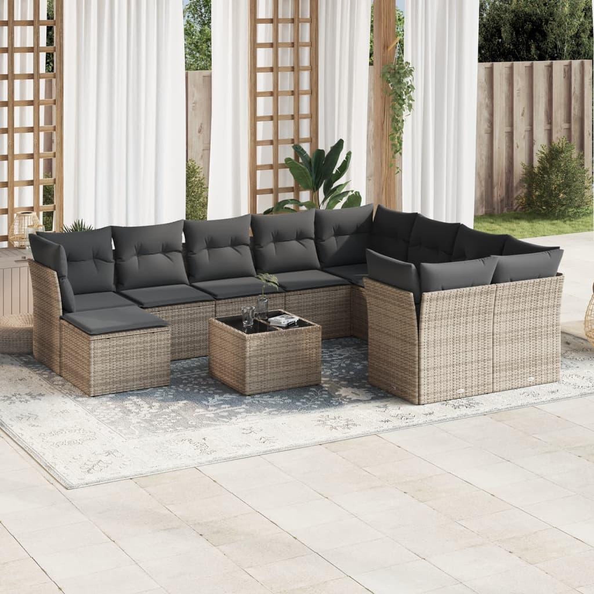 VIDAXL Salon de jardin 11 pcs avec coussins gris resine tressee