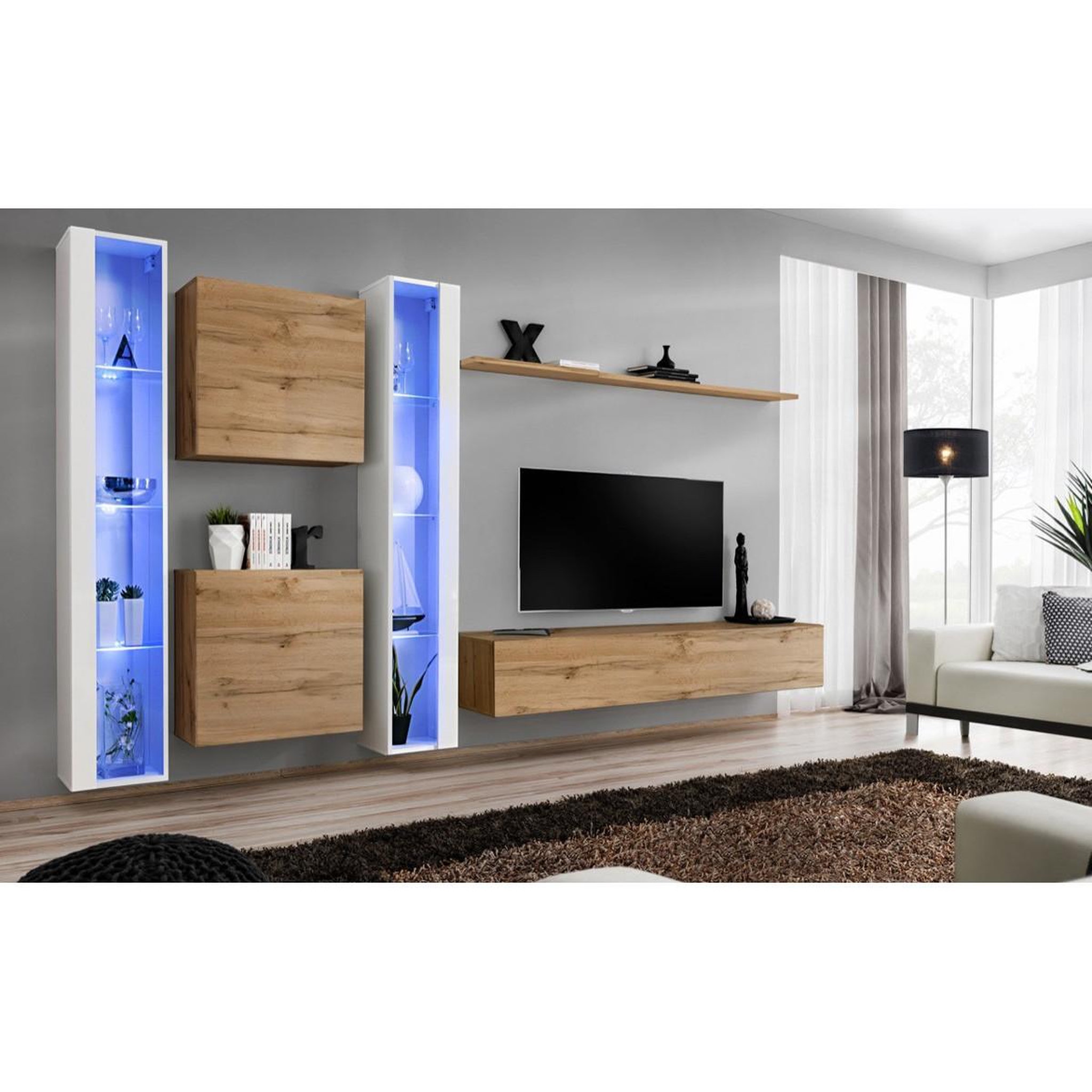 Voir la diapositive 2 : Paris Prix Meuble tv mural design  switch xvi  330cm naturel & blanc