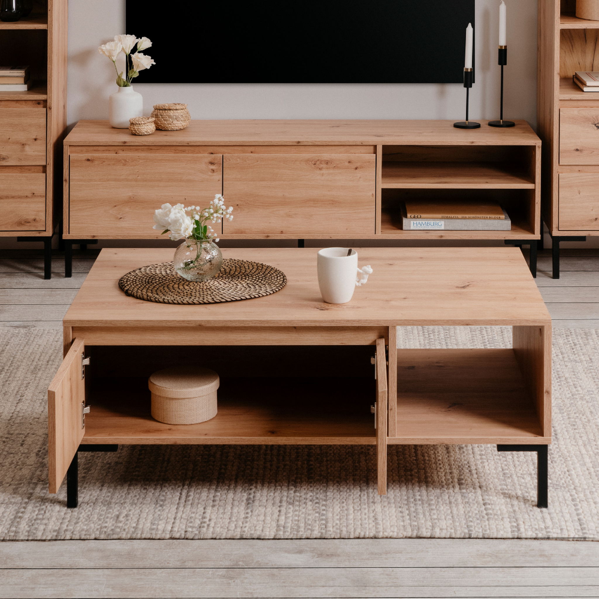Voir la diapositive 2 : CONCEPT USINE Table basse en bois avec rangements navi