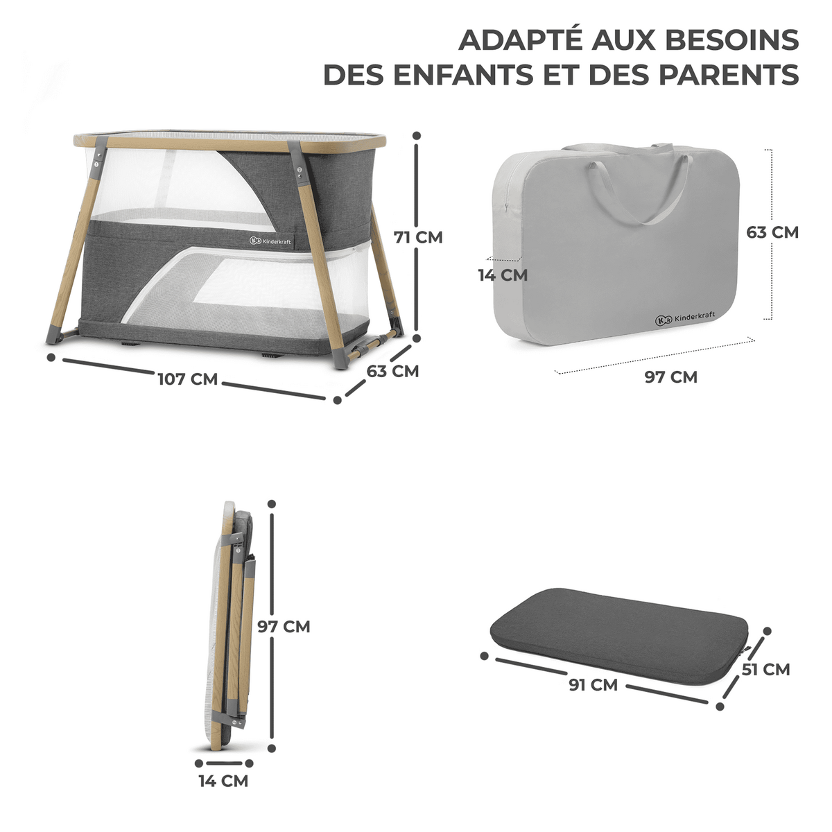 KINDERKRAFT Lit bebe sofi pratique et confortable