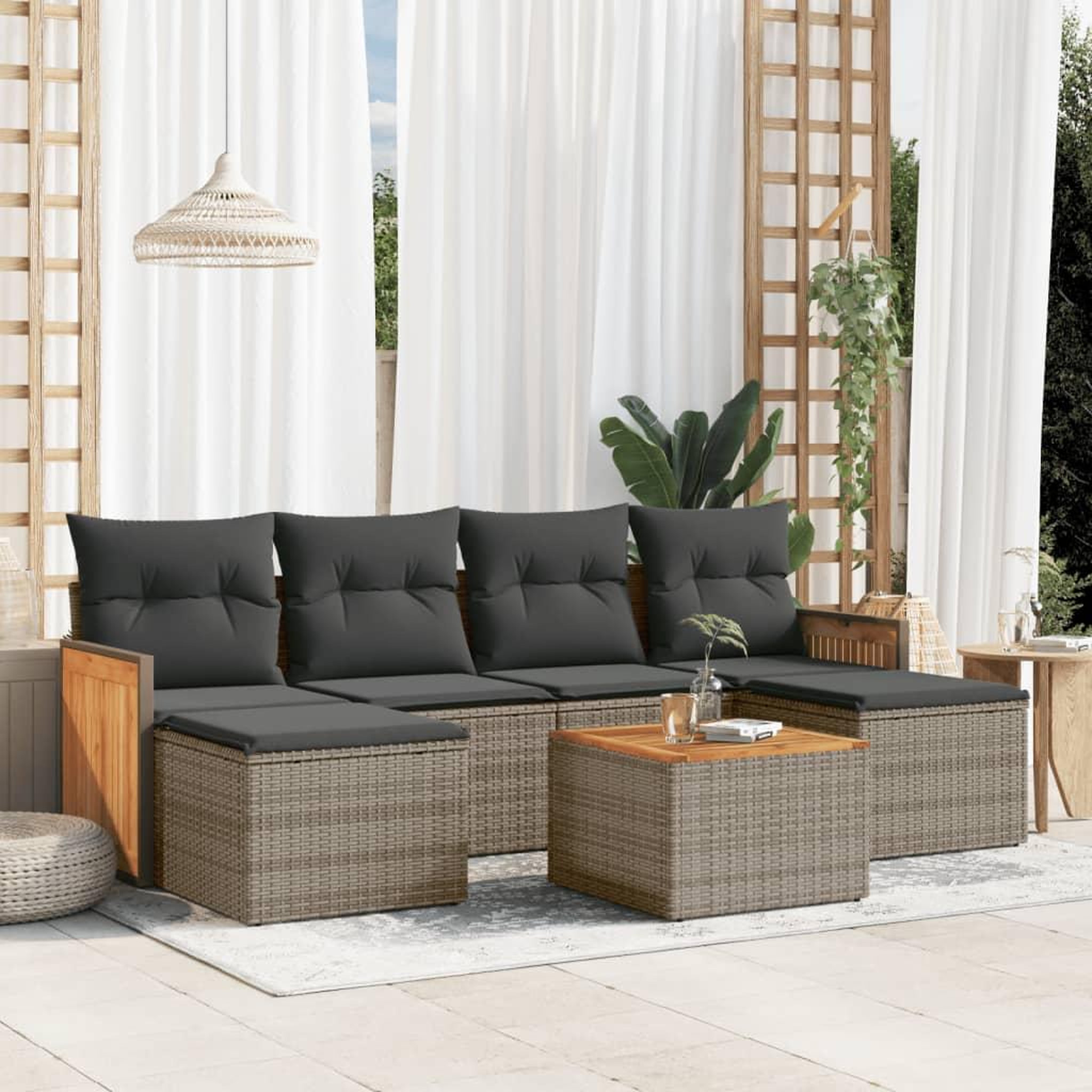VIDAXL Salon de jardin avec coussins 7 pcs gris resine tressee