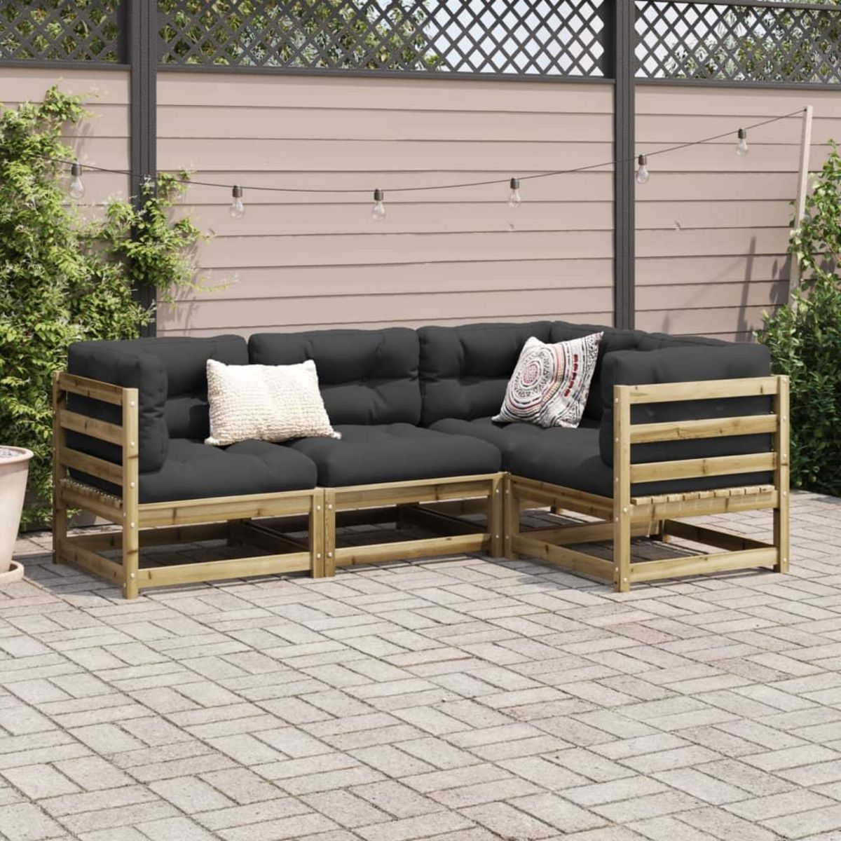 VIDAXL Salon de jardin 4 pcs avec coussins bois de pin impregne