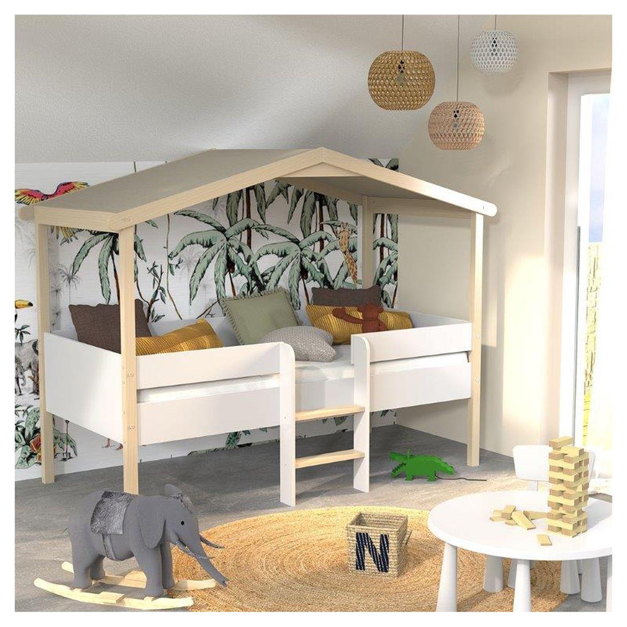 Voir la diapositive 1 : Lit cabane enfant 90 x 190 cm avec sommier et échelle TOTEM