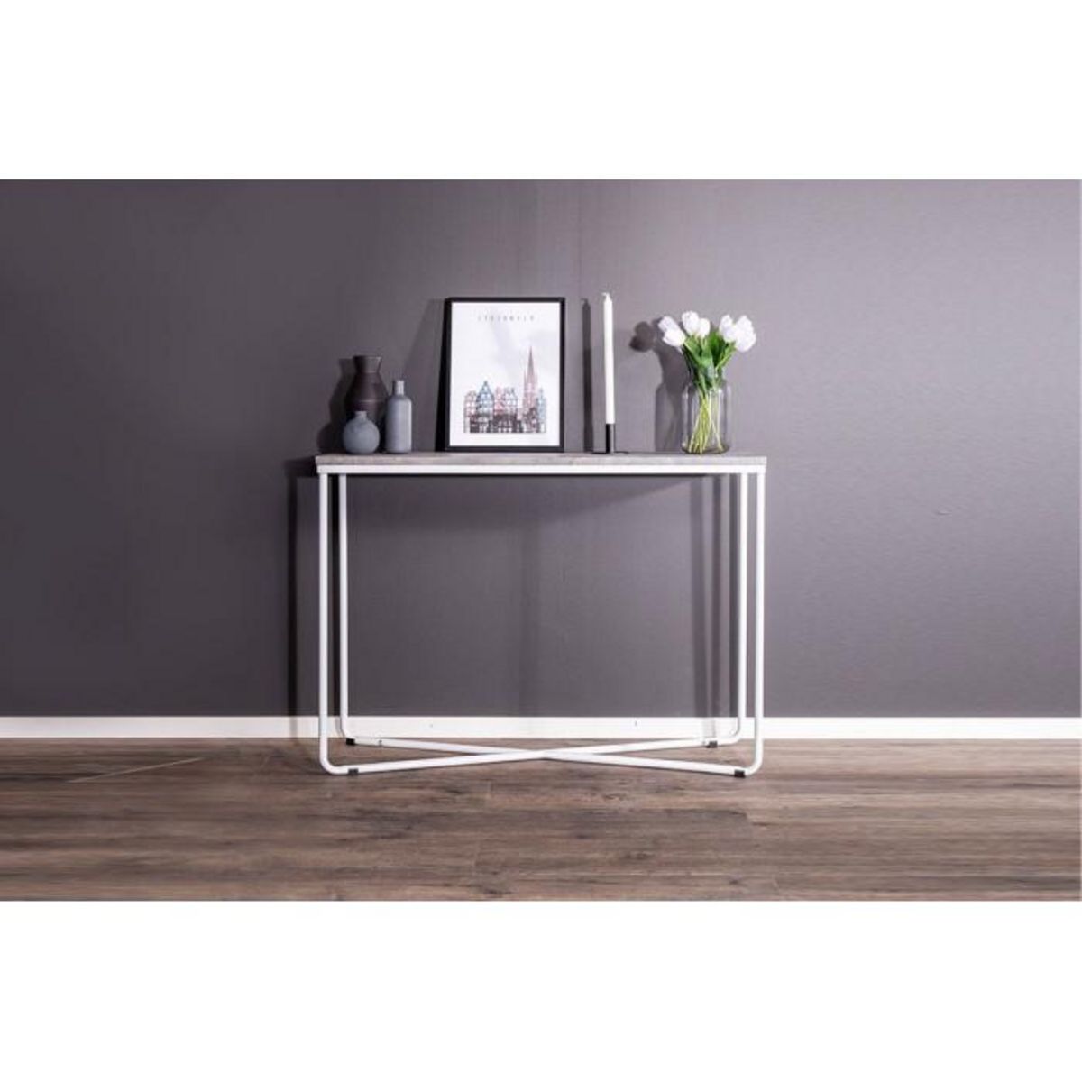 Paris Prix Console Design  Palace  110cm Gris Foncé & Blanc
