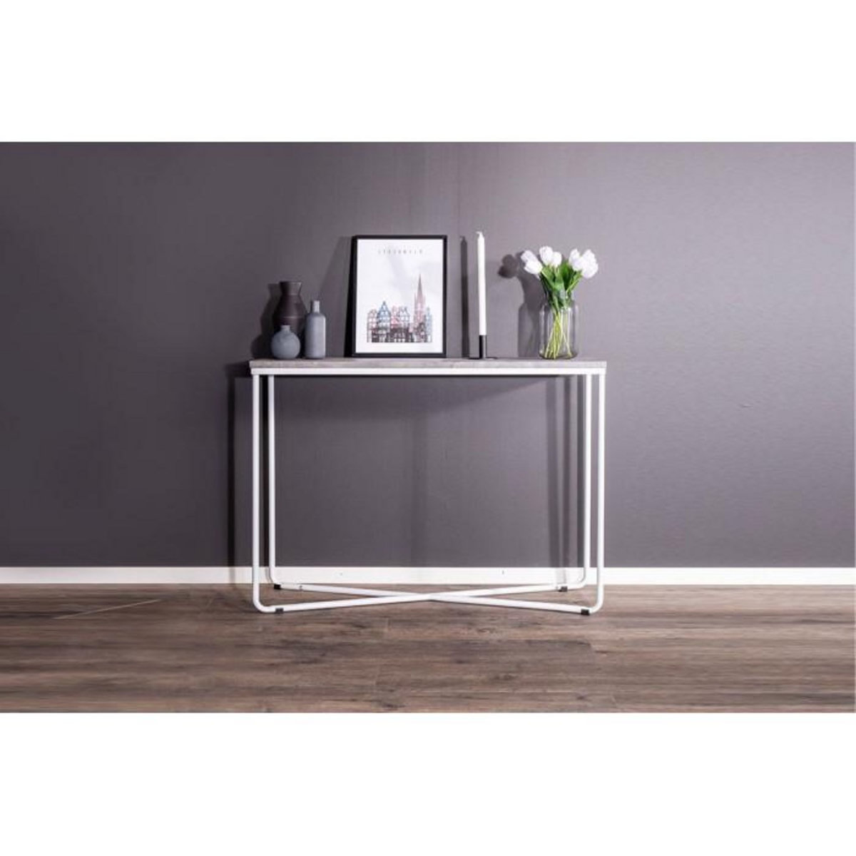 Paris Prix Console Design  Palace  110cm Gris Foncé & Blanc