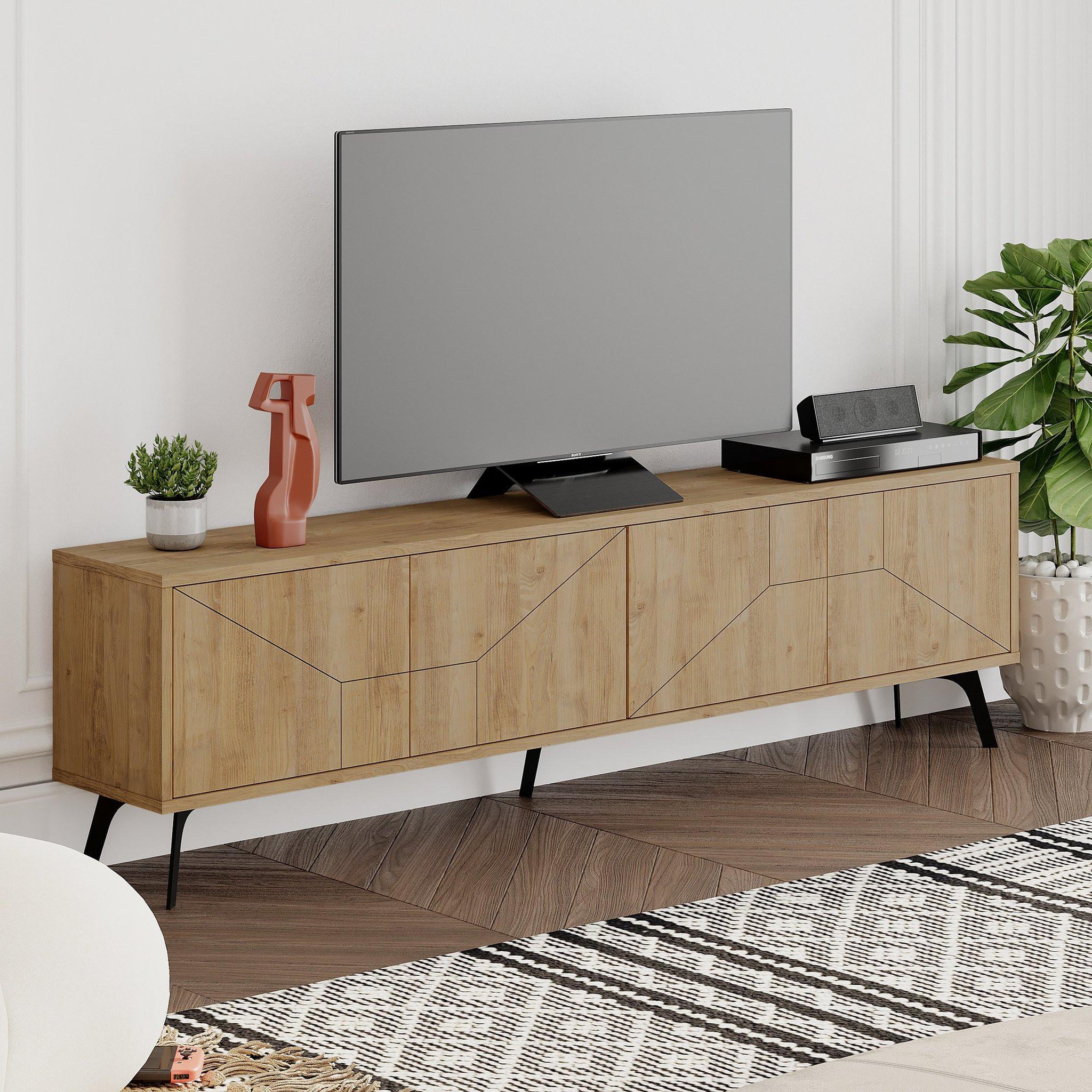 Voir la diapositive 3 : Habitat et Jardin Meuble tv en bois  dune  - 180 x 29 x 50 cm - beige