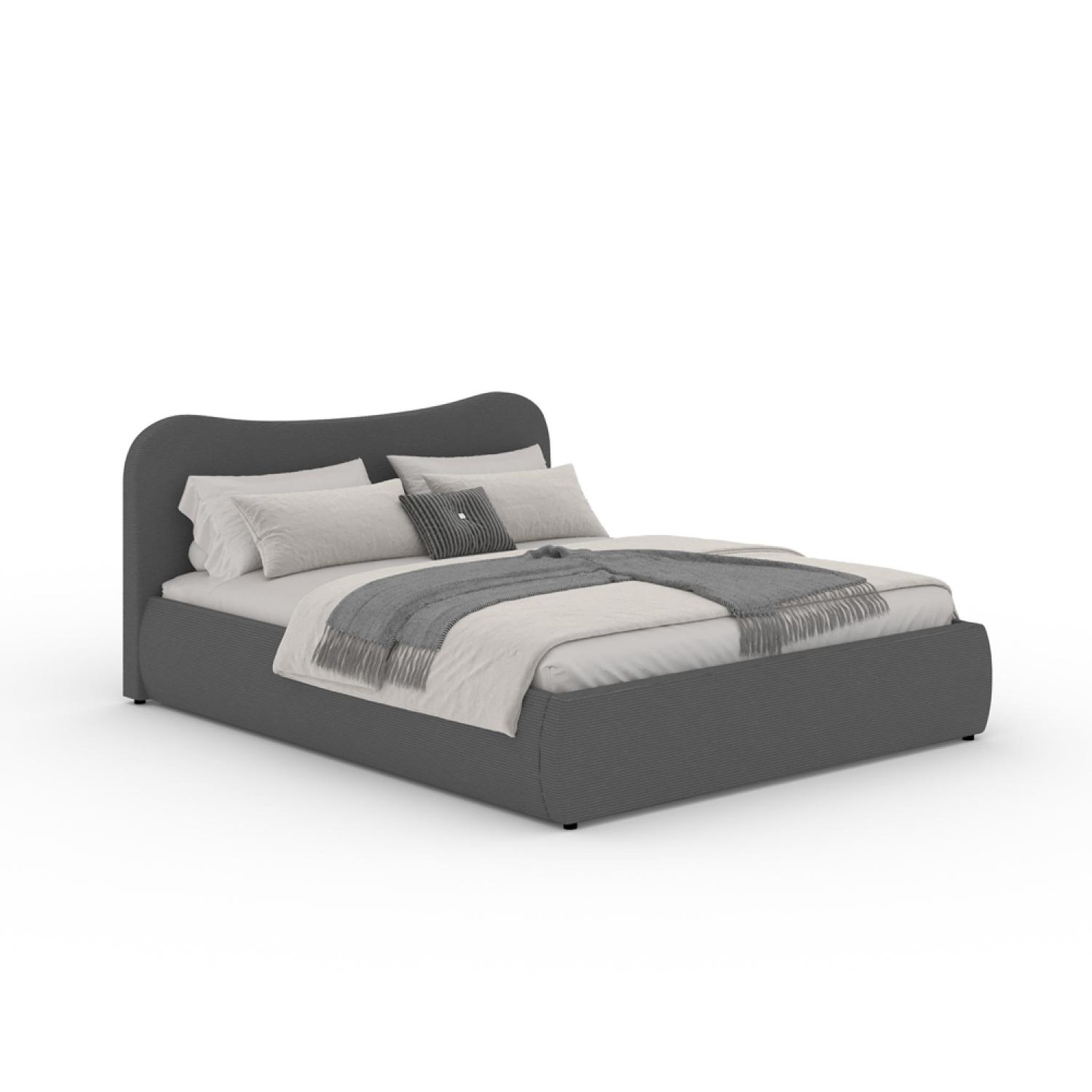 Voir la diapositive 6 : CONCEPT USINE Lit coffre 140x190cm design arrondi velours côtelé gris plano