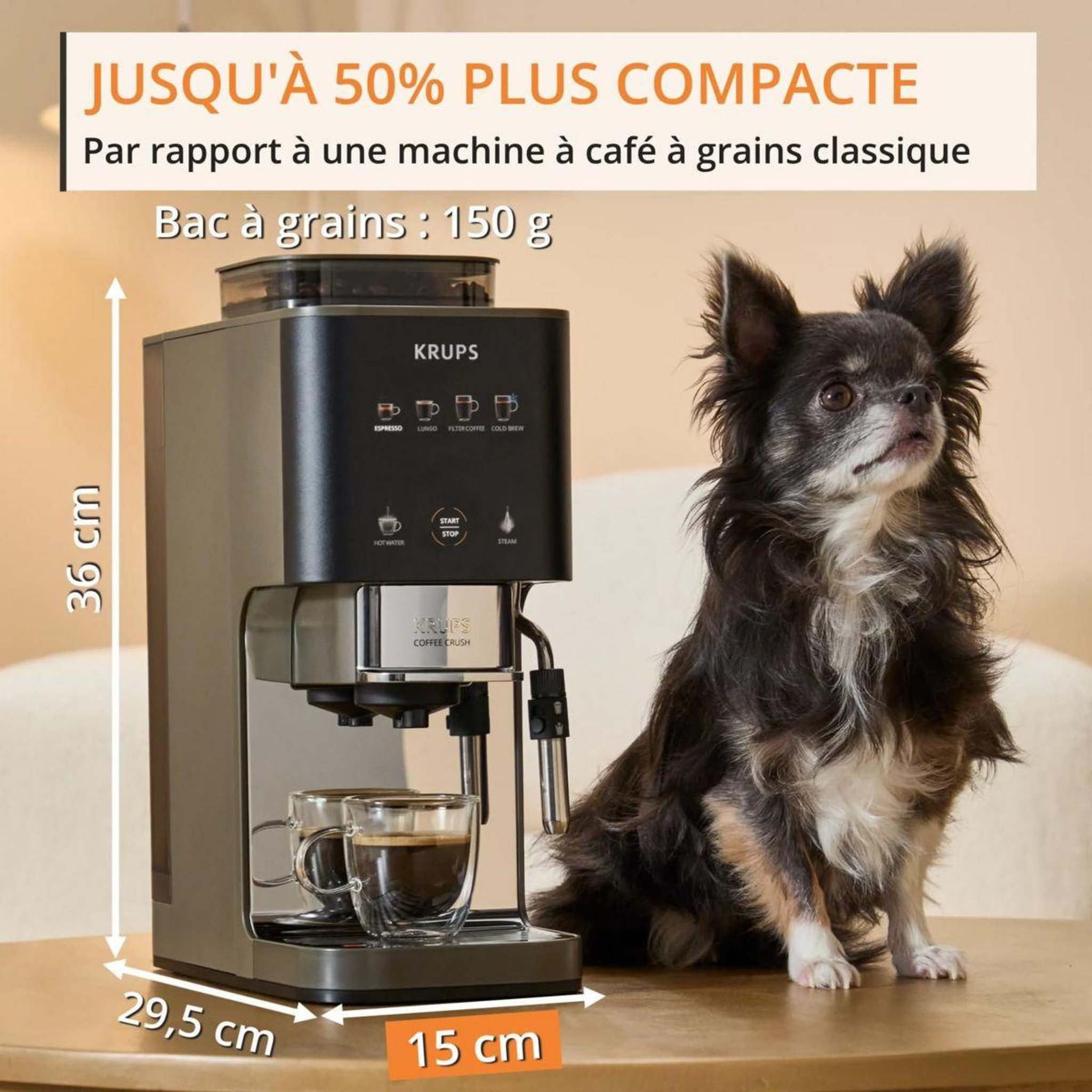 Voir la diapositive 2 : KRUPS Expresso broyeur coffee crush experience, machine à café à grains ultra compacte sa403be0
