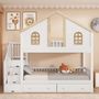 Voir la diapositive 2 : MERAX Lit superposé 90x200cm bois et mdf coloris blanc+naturel