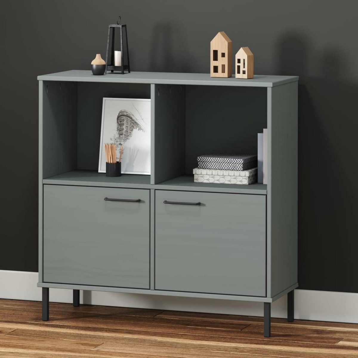 VIDAXL Bibliotheque avec pieds en metal Gris 90x35x90,5 cm Bois OSLO
