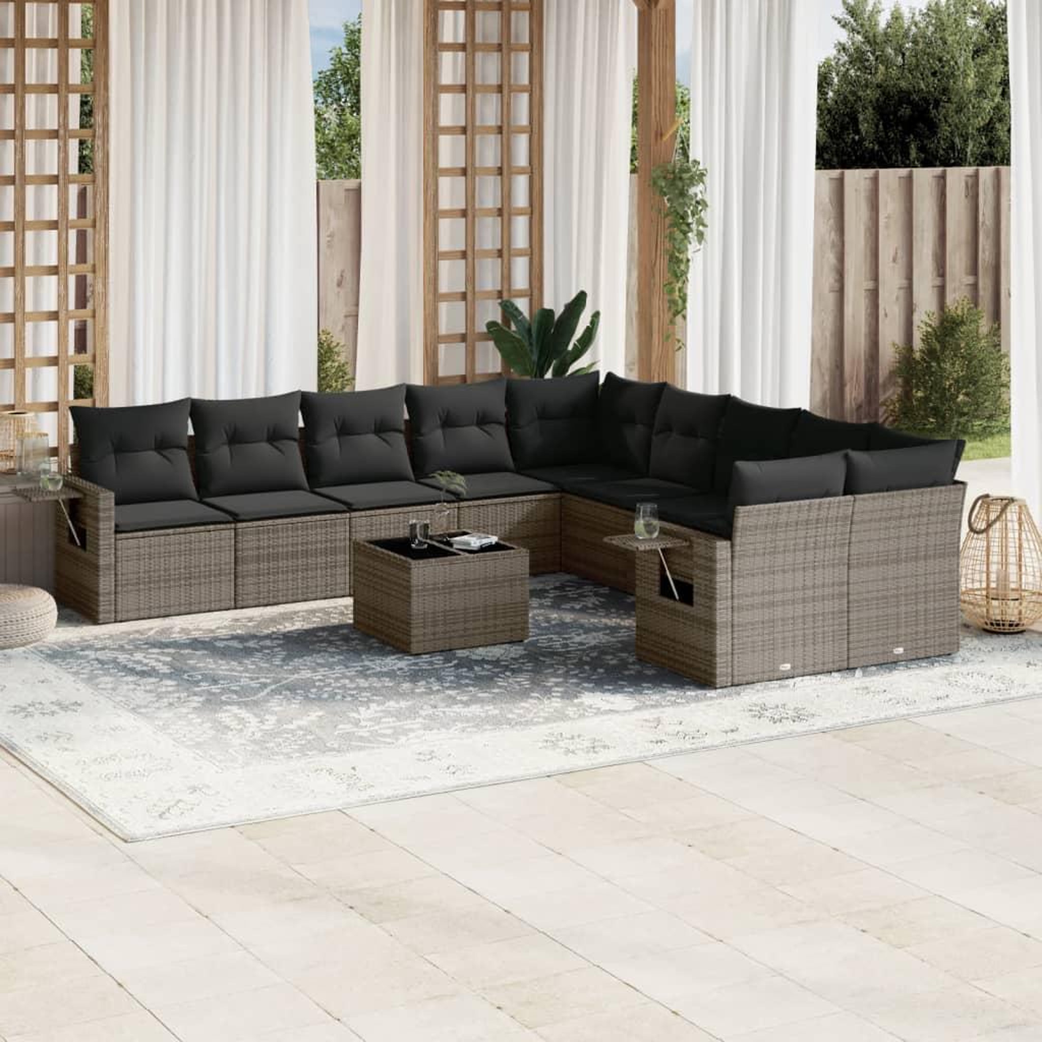 VIDAXL Salon de jardin 11 pcs avec coussins gris resine tressee