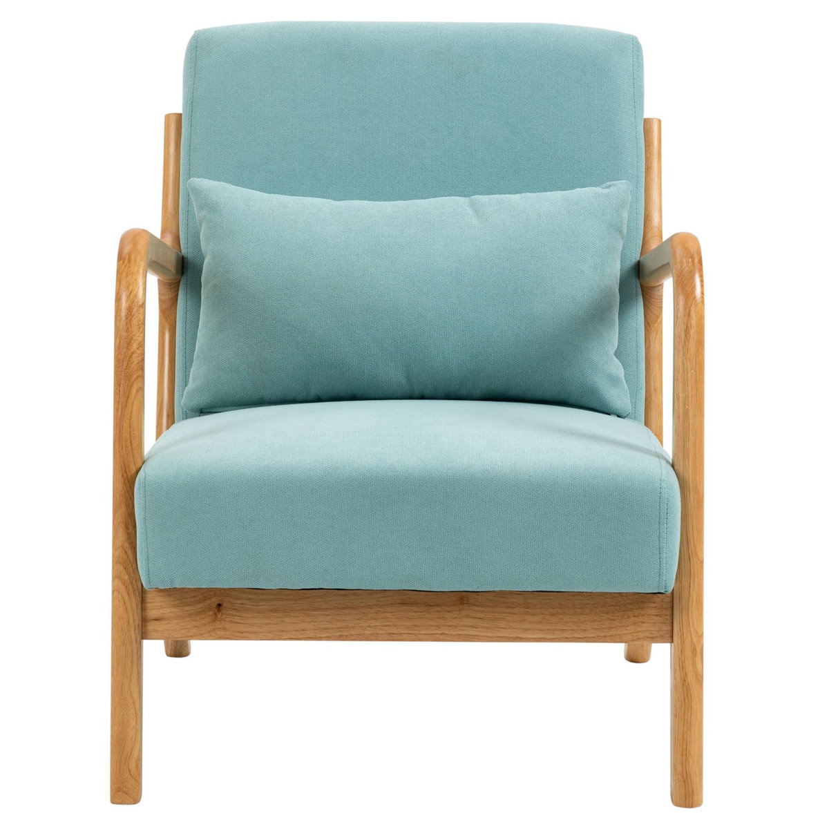 HOMCOM Fauteuil lounge - 3 coussins inclus - assise profonde - accoudoirs - structure bois hévéa - aspect velours turquoise