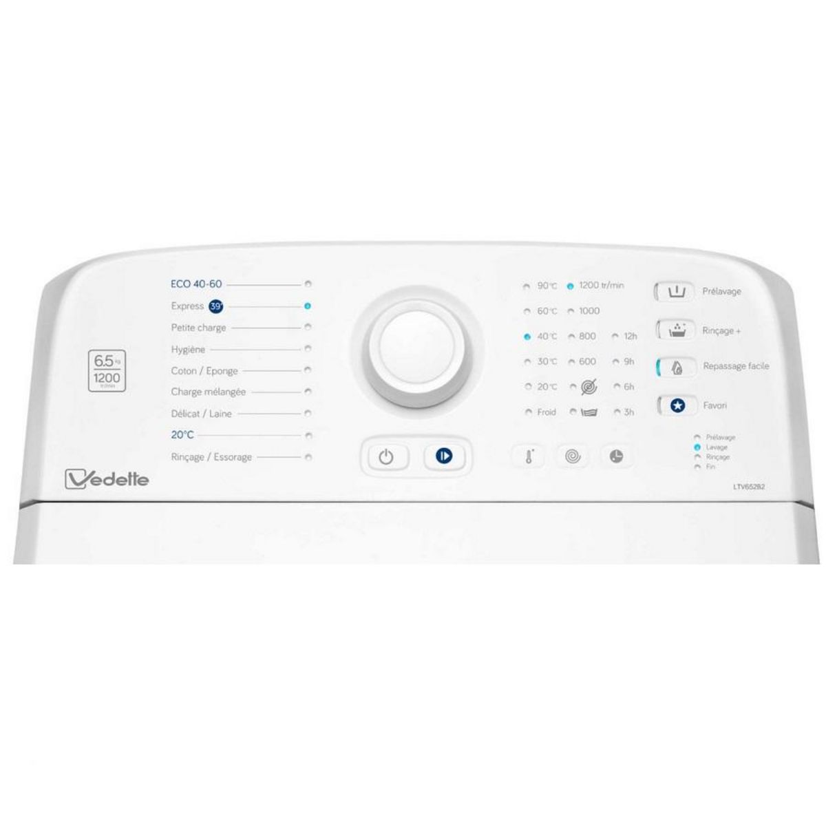 Vedette Lave-linge top 6.5kg 1200 tours/min - ltv652b2