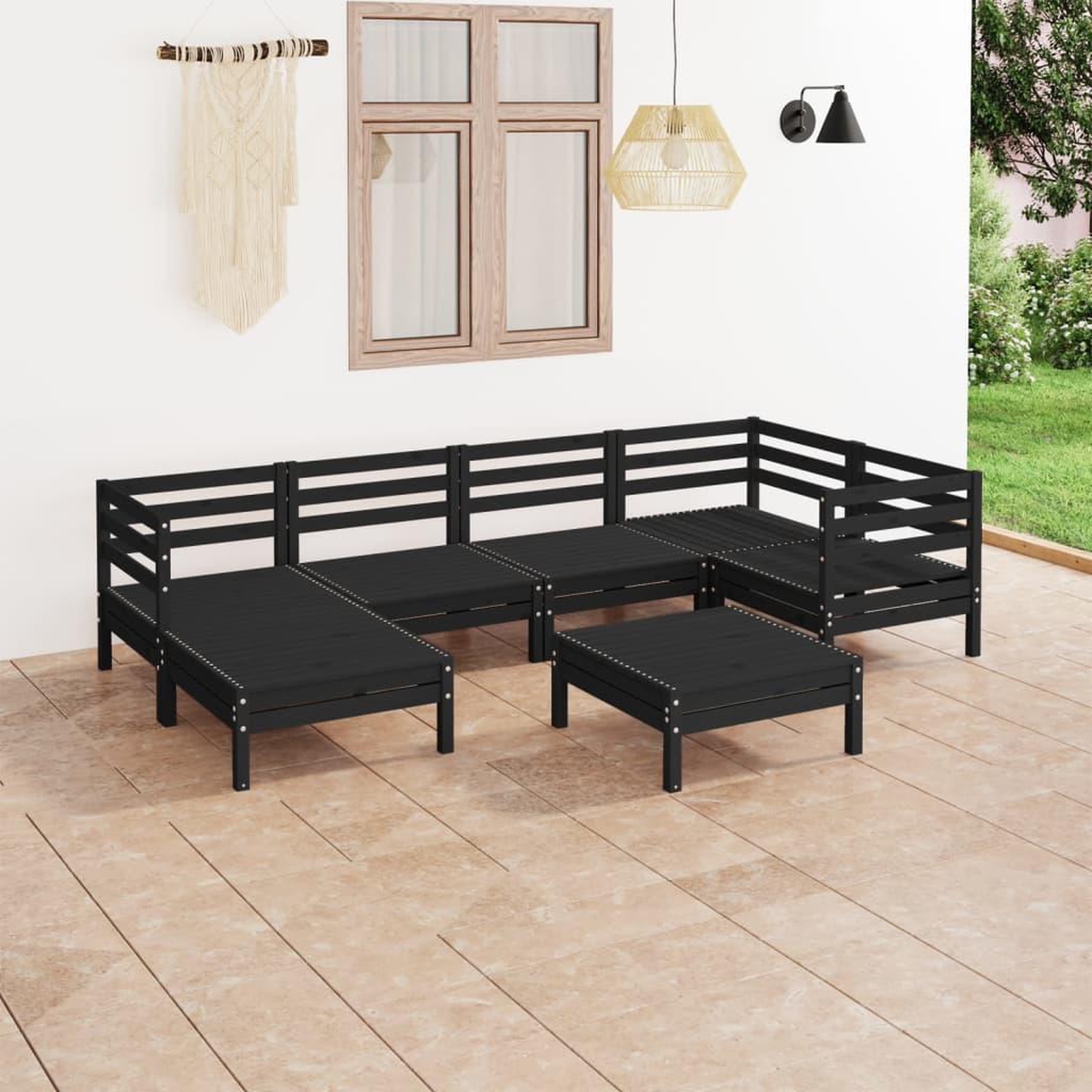 Voir la diapositive 1 : VIDAXL Salon de jardin 7 pcs Bois de pin massif Noir