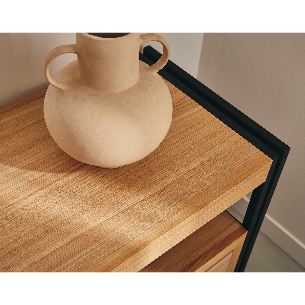 LISA DESIGN Bogota - meuble tv - bois plaquage chêne et noir - 3 tiroirs - 200 cm