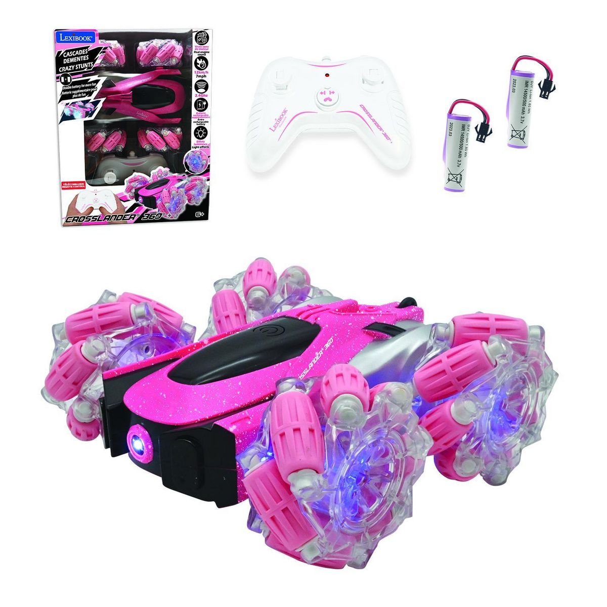 Lexibook Crosslander 360+ – Voiture rose télécommandée tout-terrain