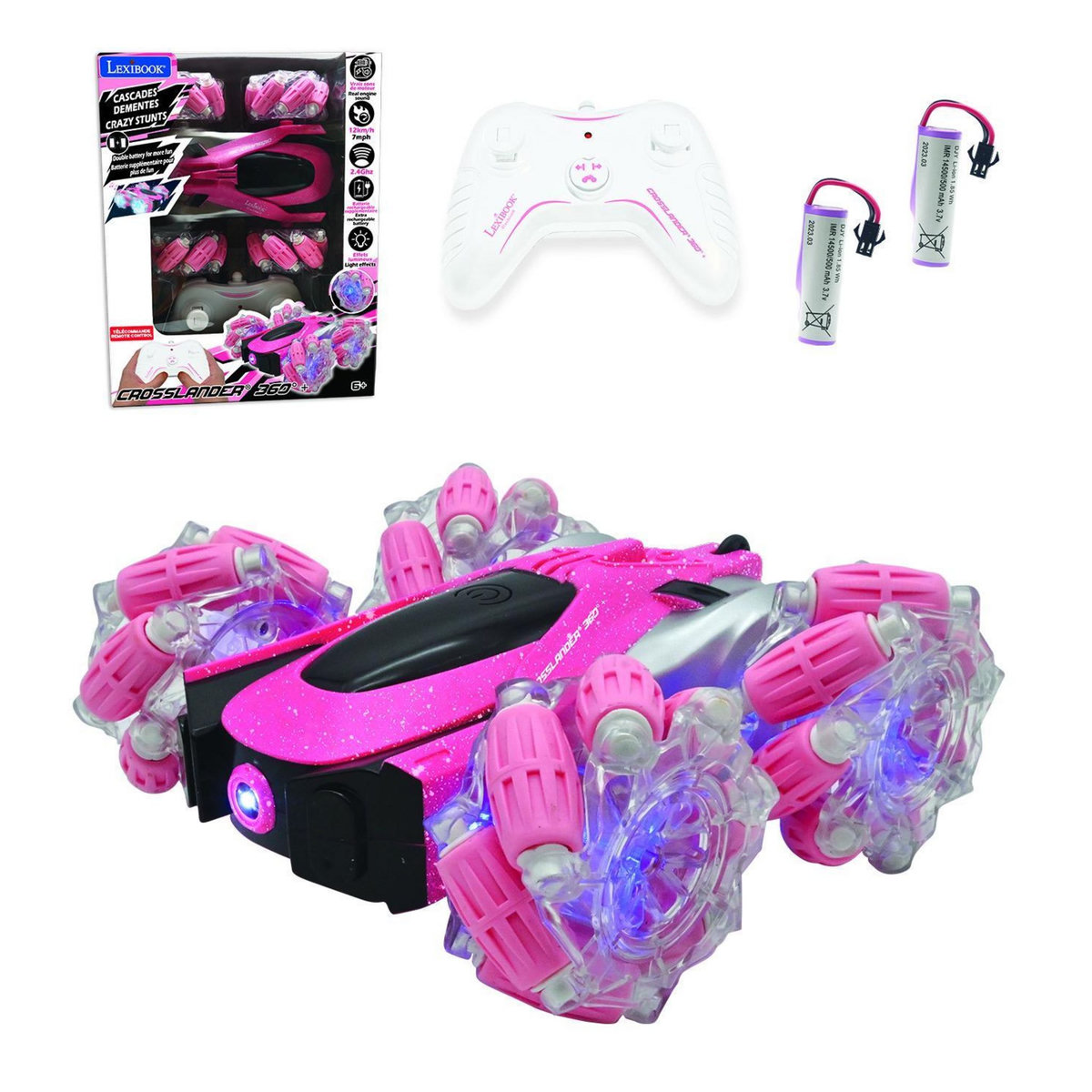 Lexibook Crosslander 360+ – Voiture rose télécommandée tout-terrain