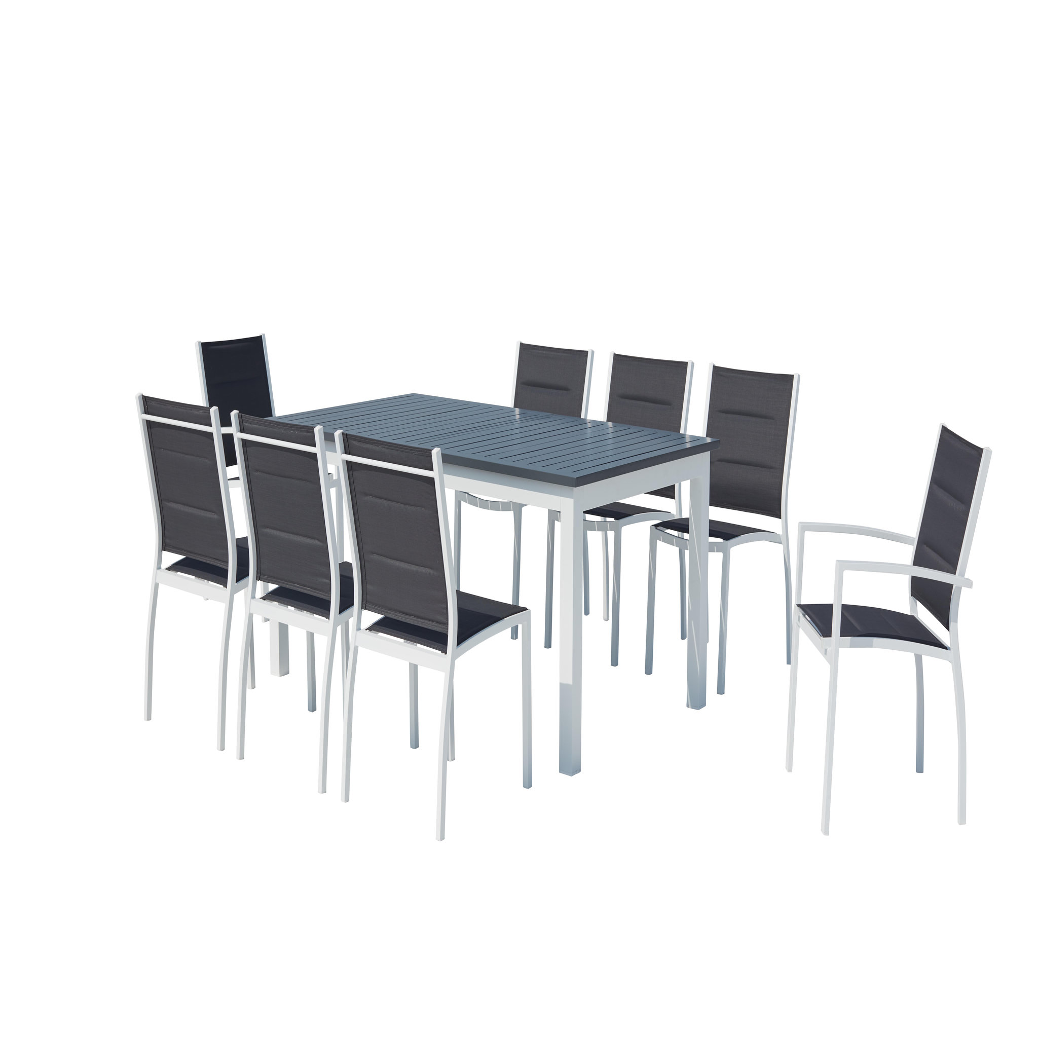 CONCEPT USINE Table de jardin extensible et 8 chaises alu-toile pvc blanc arezzo