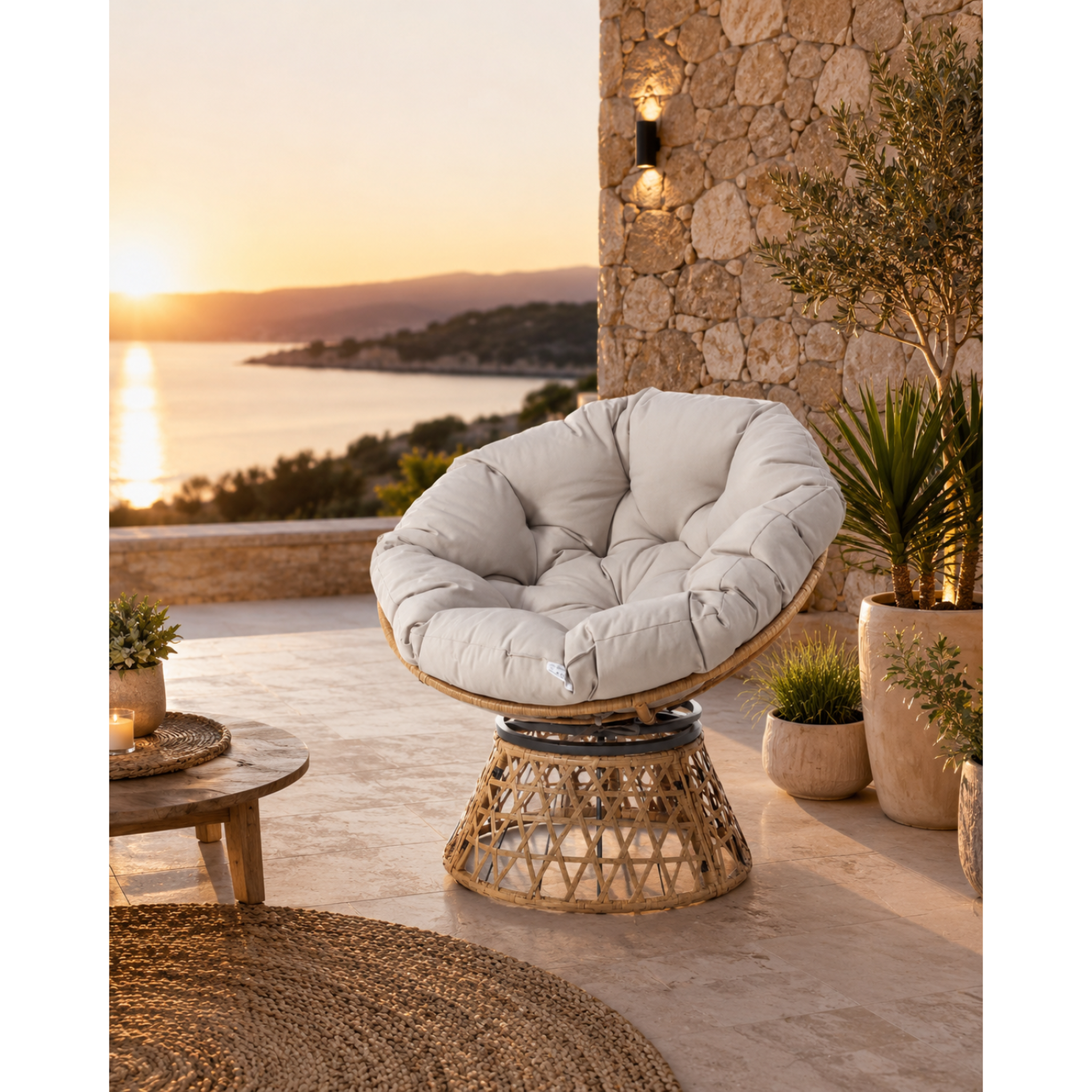 Voir la diapositive 2 : CONCEPT USINE Fauteuil effet rotin avec coussin papasan