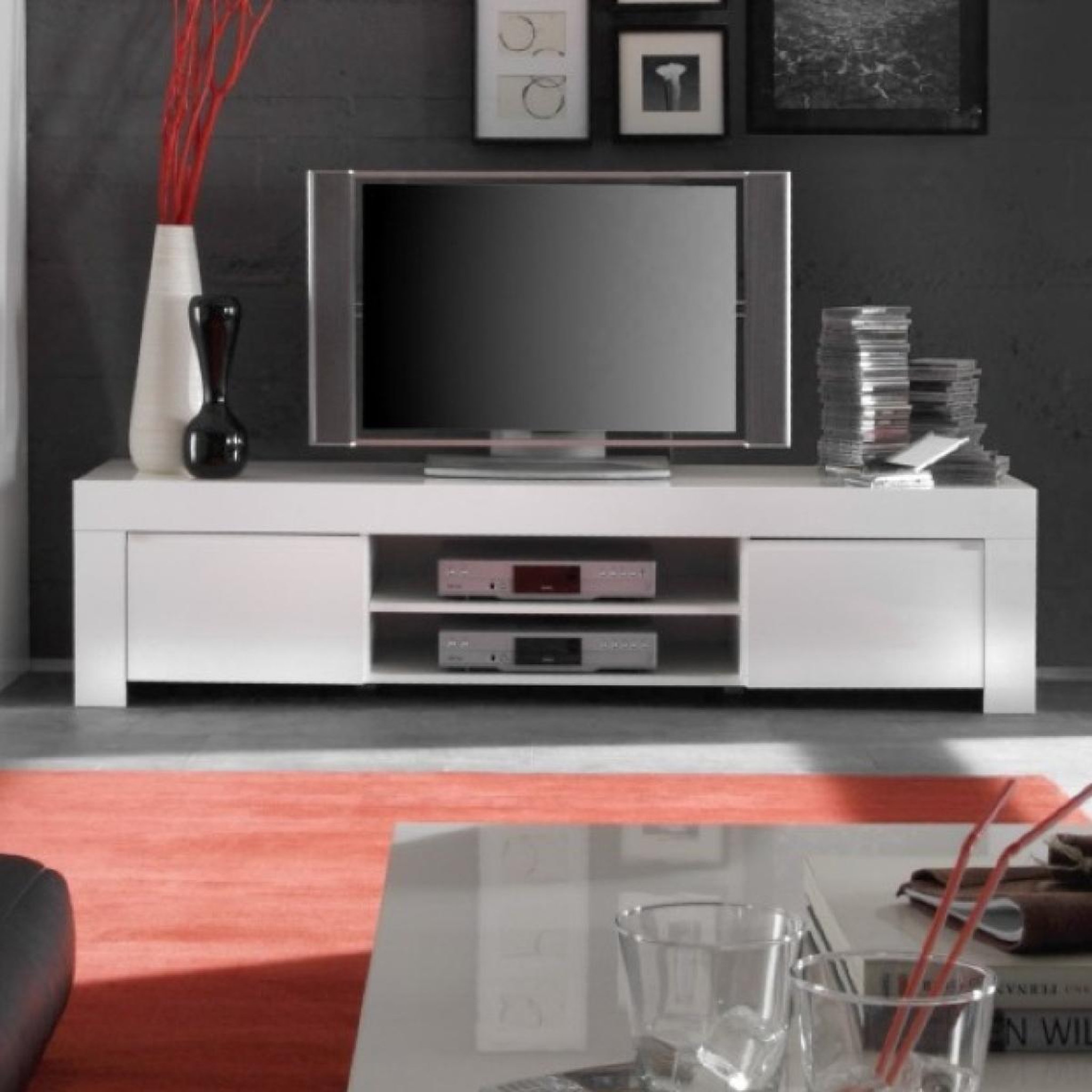 Voir la diapositive 2 : JLC KREATION Meuble tv design laqué blanc 190cm aphodite