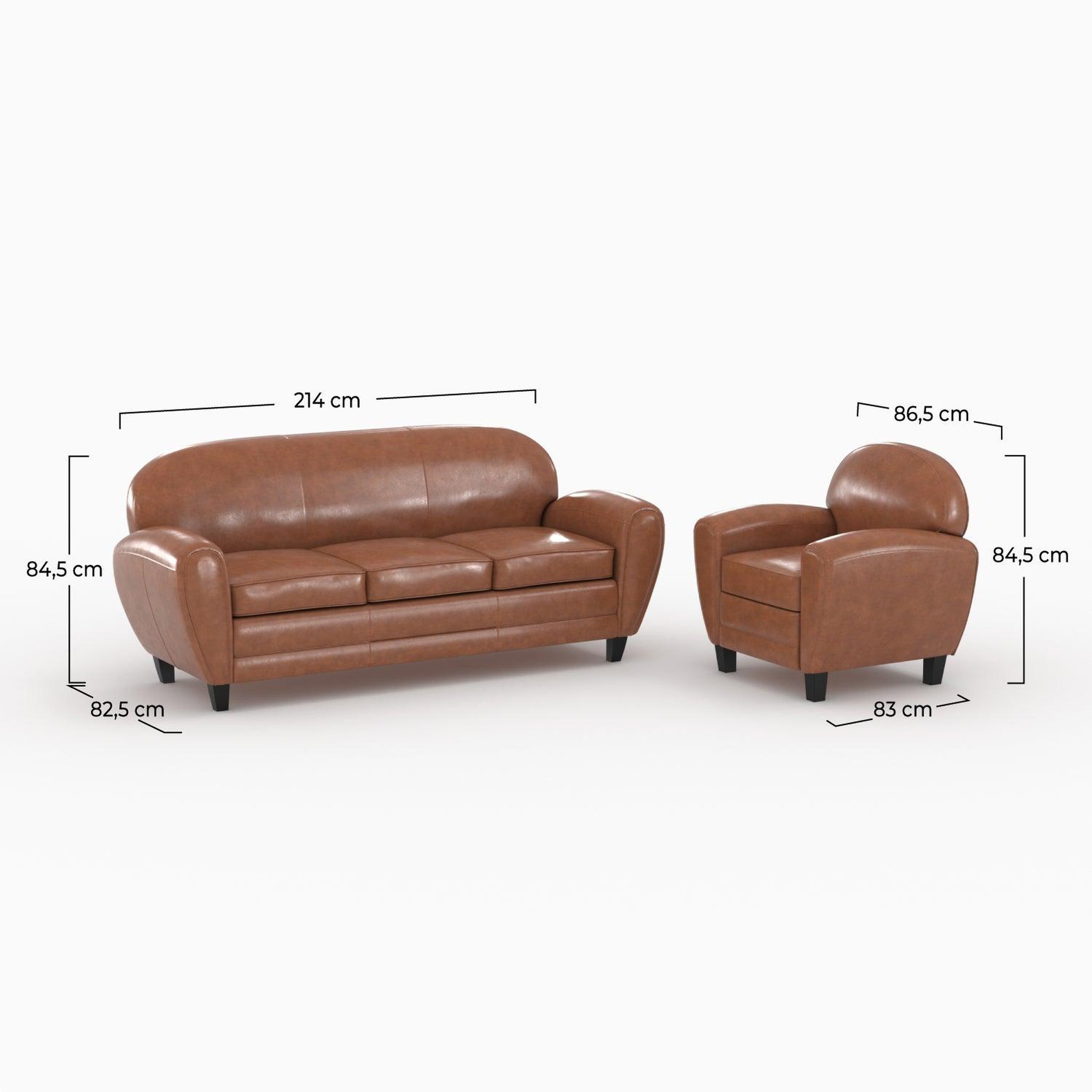 Voir la diapositive 4 : MAISON PAVANE Ensemble canapé et fauteuil camel 4 places-Club