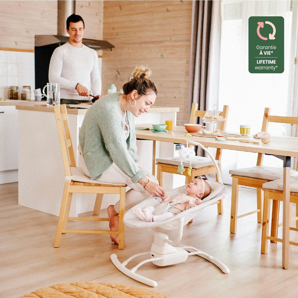 BADABULLE Balancelle Electrique Bébé Latérale Lichen Badabulle - 3 Vitesses de Balancement - Arche jeux