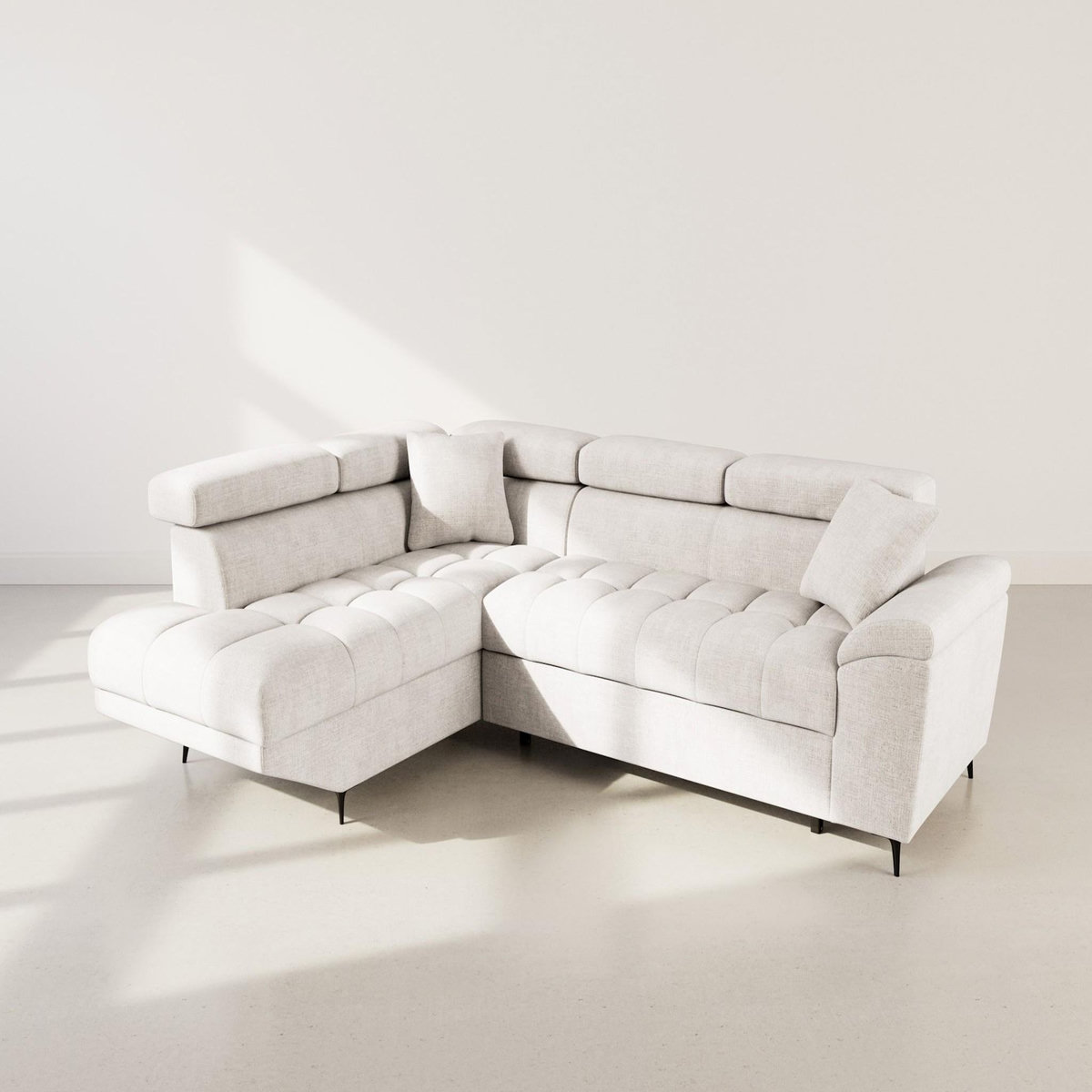 BEST MOBILIER Camille - canapé d'angle gauche 5 places convertible avec têtières et coffre en velours texturé