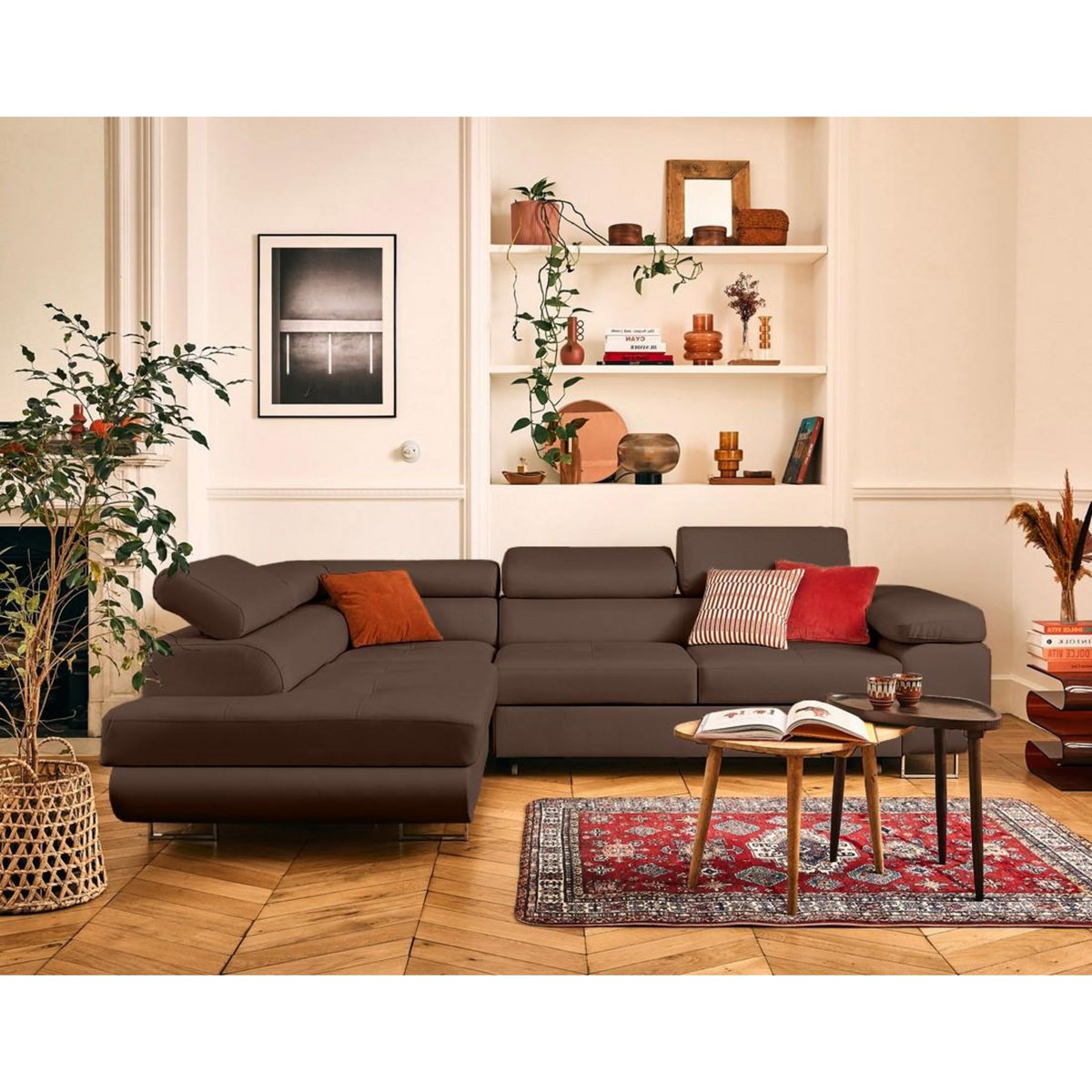 LISA DESIGN Zaria - canapé d'angle gauche 5 places convertible avec coffre et têtières en simili