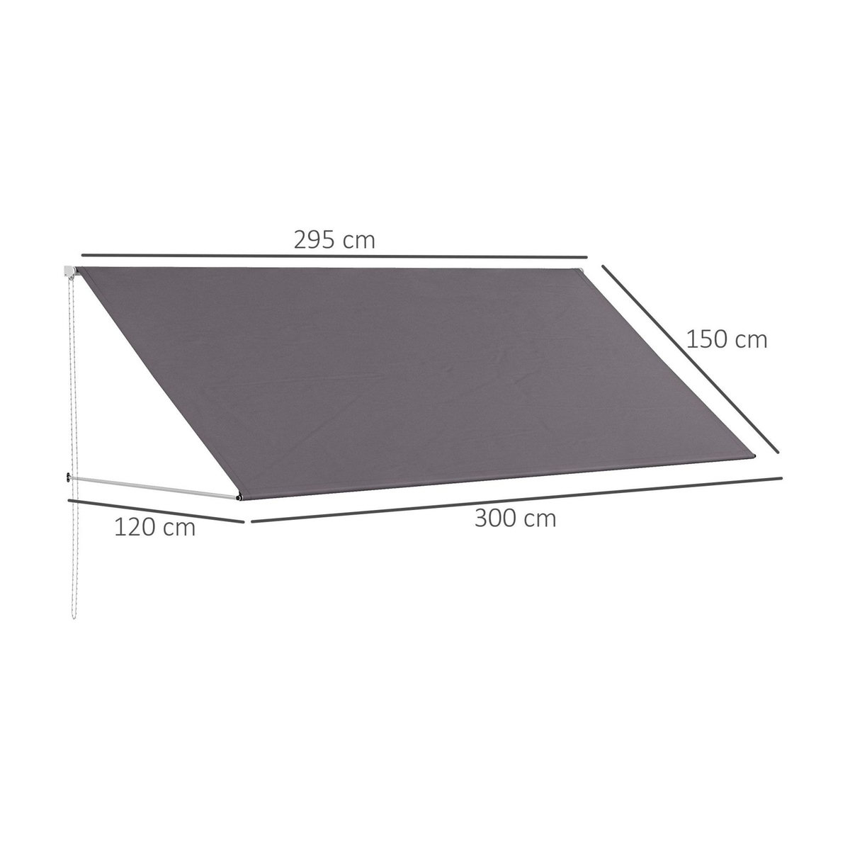 OUTSUNNY Store banne manuel rétractable inclinaison réglable 300 x 120 cm alu polyester gris