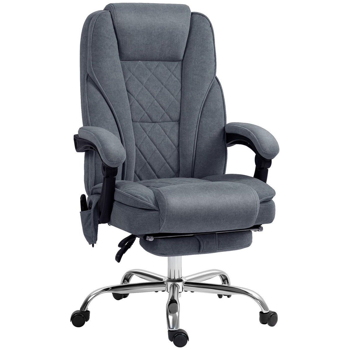 VINSETTO Fauteuil de bureau manager massant chauffant inclinable réglable télécommande repose-pieds rétractable velours gris bleuté