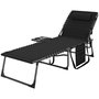 Voir la diapositive 1 : OUTSUNNY Bain de soleil transat pliable inclinable avec poignée, plateau et pochette rangement acier oxford noir