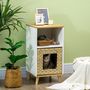 Voir la diapositive 2 : PAWHUT Maison pour chat rangement design scandinave - coussin peluche douce, niche panier rotin - panneaux blanc aspect chêne clair