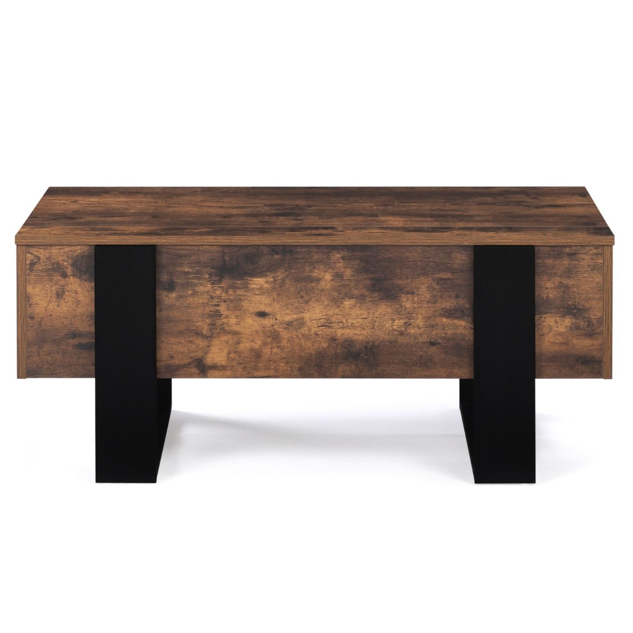 Voir la diapositive 3 : ID MARKET Table basse plateau relevable rectangulaire phoenix bois effet vieilli et noir