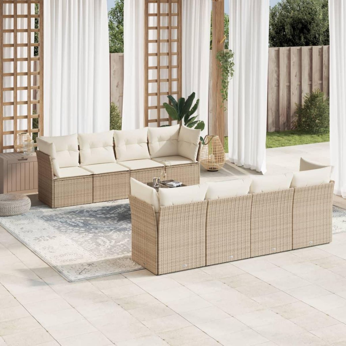 VIDAXL Salon de jardin avec coussins 9 pcs beige resine tressee