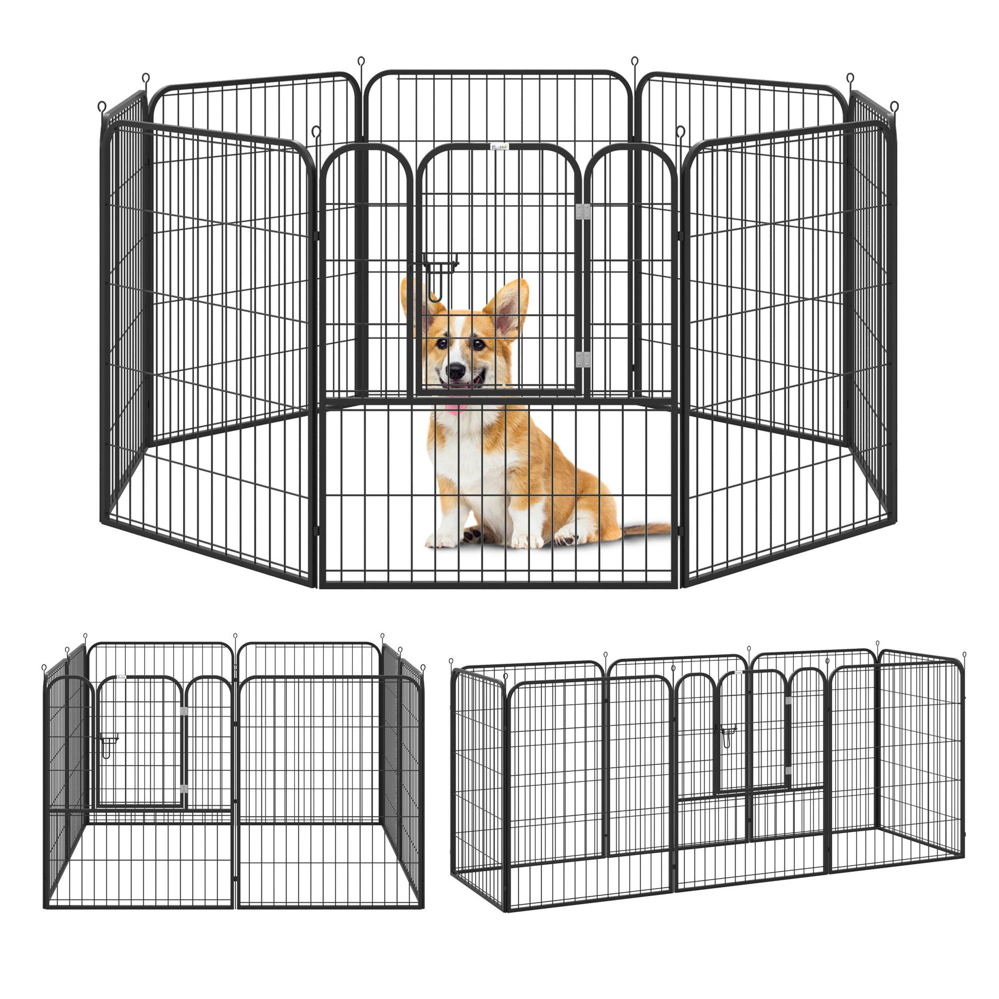 PAWHUT Luxe parc enclos modulable pour chien 8 panneaux porte verrouillable acier époxy noir