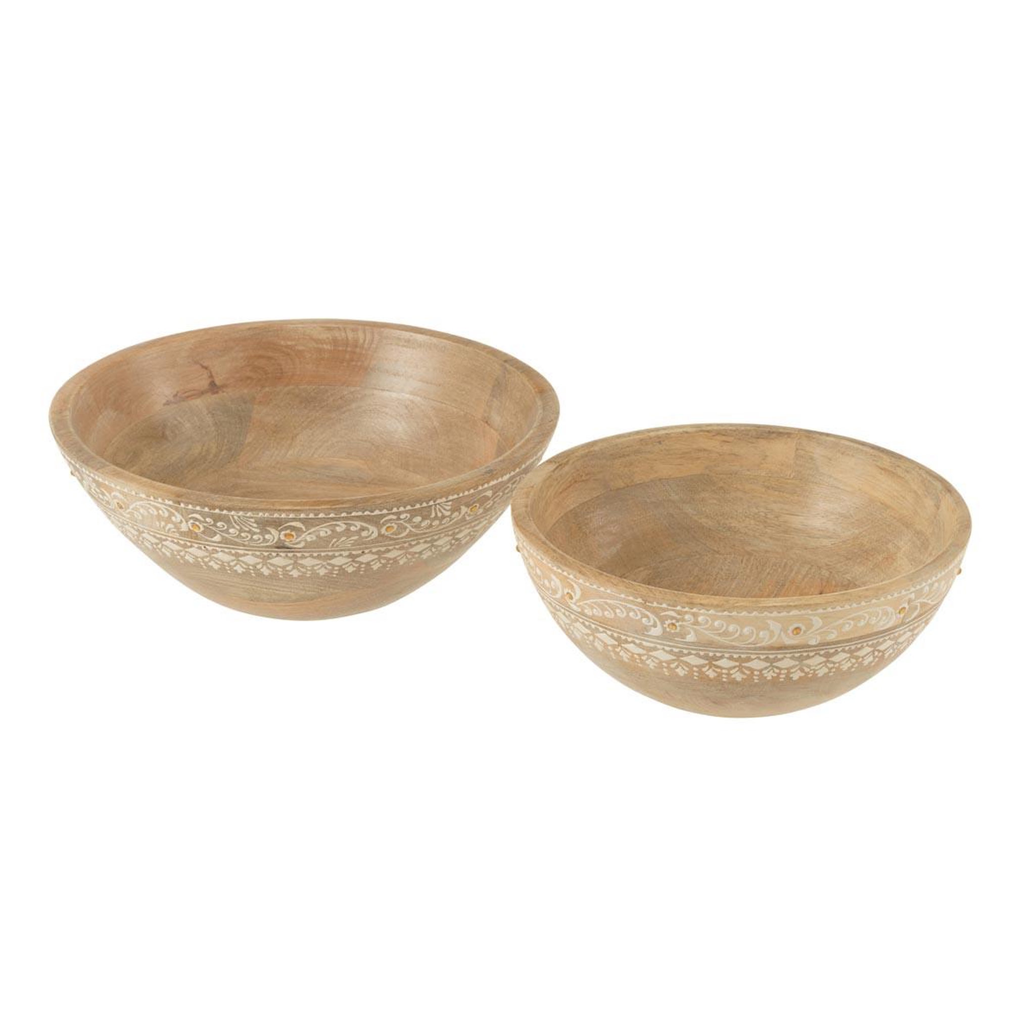 J-LINE Lot de 2 saladiers en bois  perle du sahara  25cm naturel