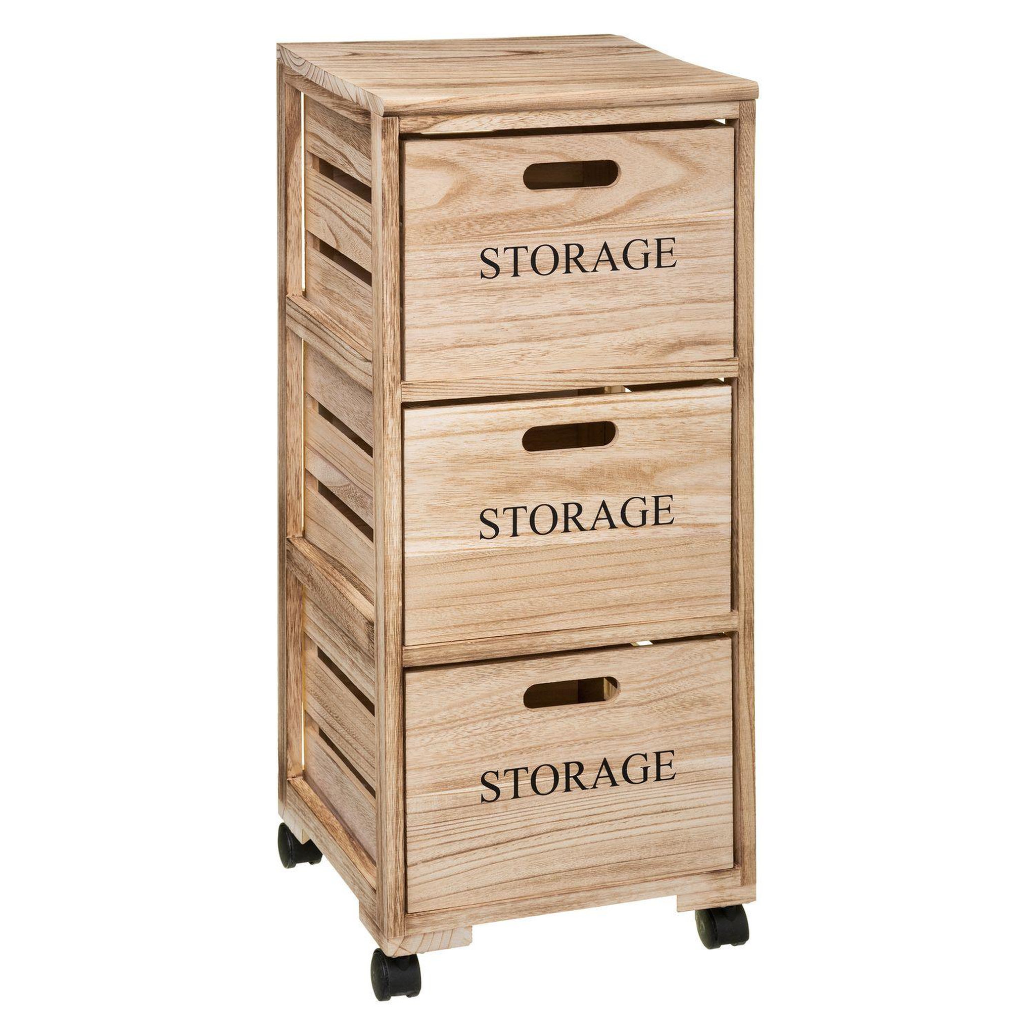 FIVE Tour de rangement 3 tiroirs à roulettes en bois HERSTIA - Beige