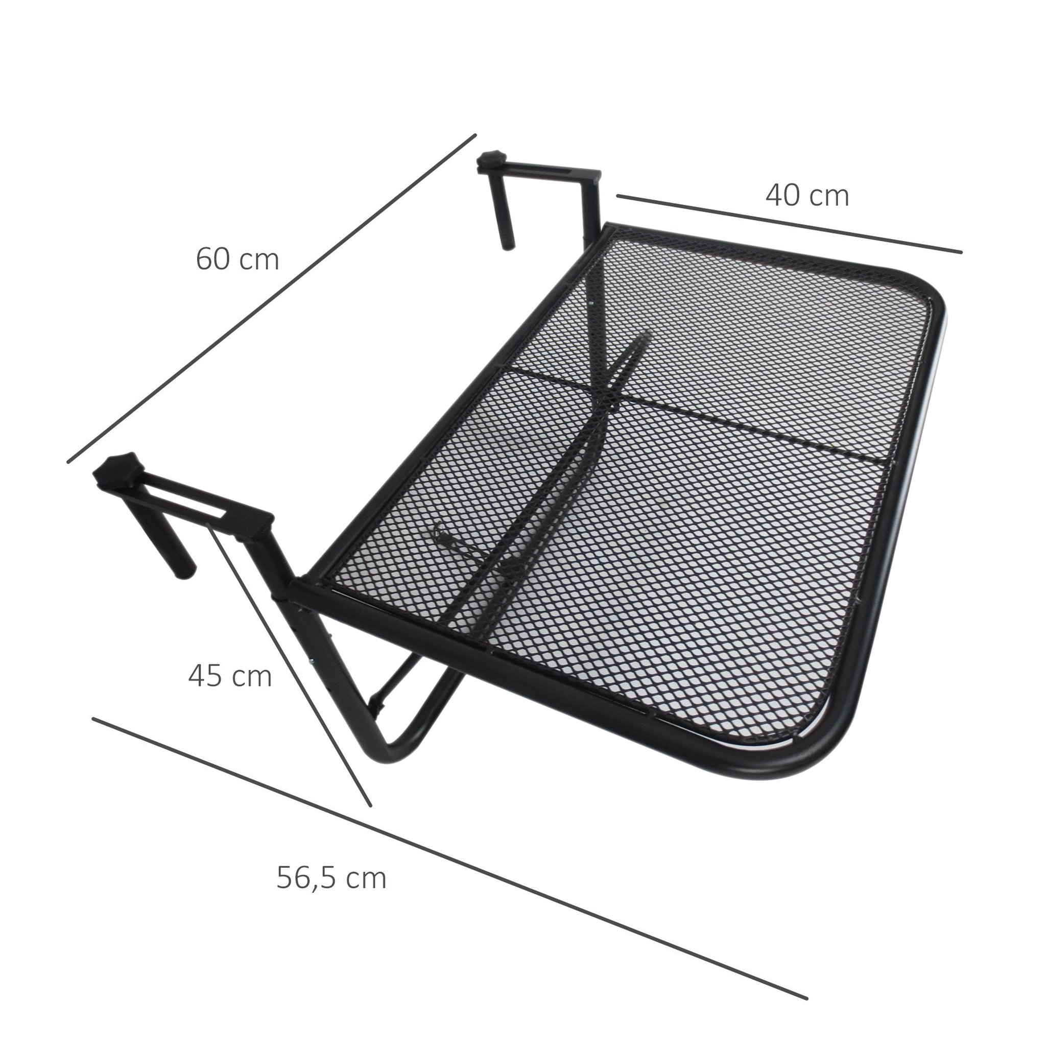 Voir la diapositive 3 : OUTSUNNY Table suspendue pour balcon dim. 60L x 56,5l cm hauteur réglable 3 niveaux métal époxy noir