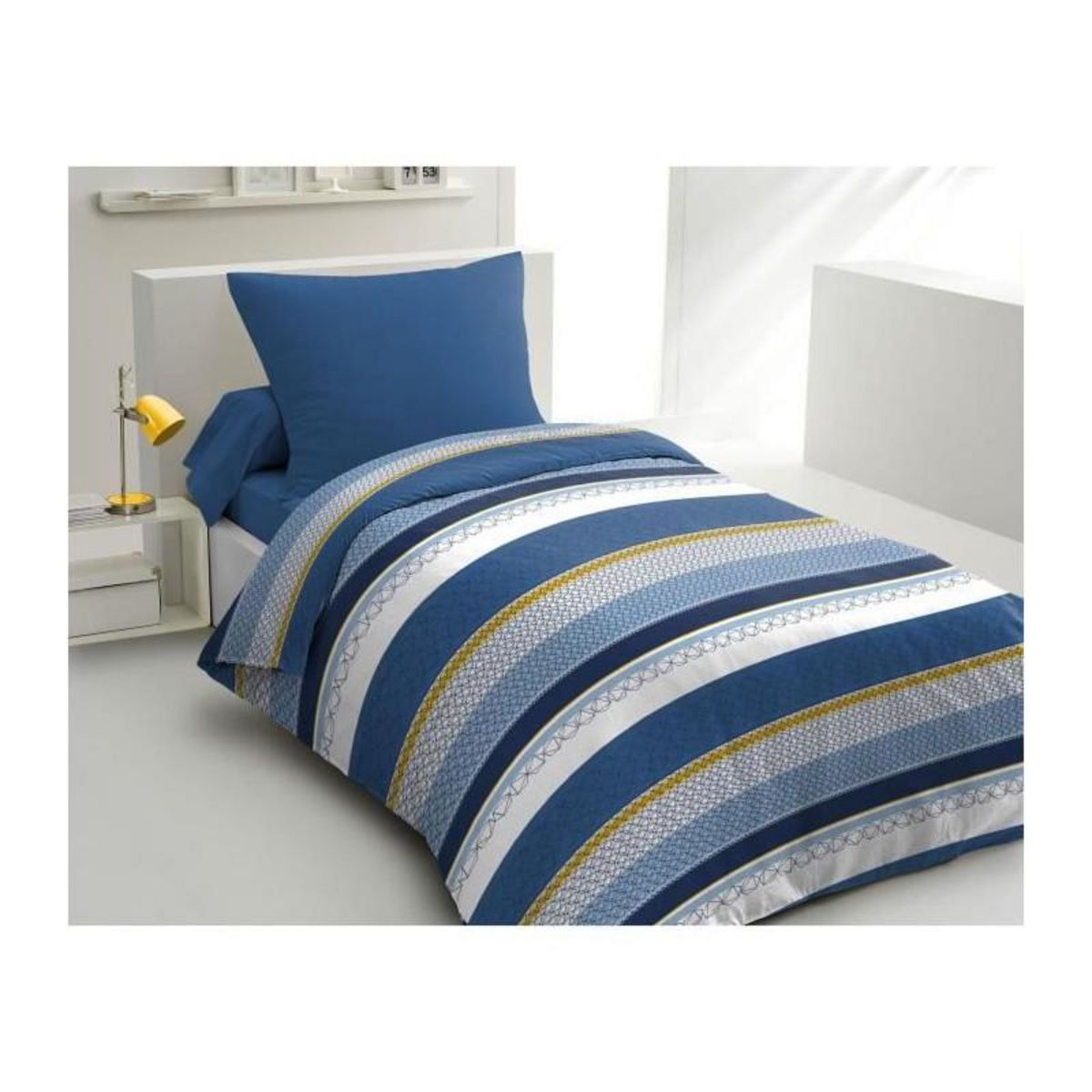 HOME LINGE PASSION Parure de couette microfibre HOME PASSION STANIS - 1 housse de couette 140 x 200 cm + 1 taie d'oreiller 63 x 63 cm - Bleu