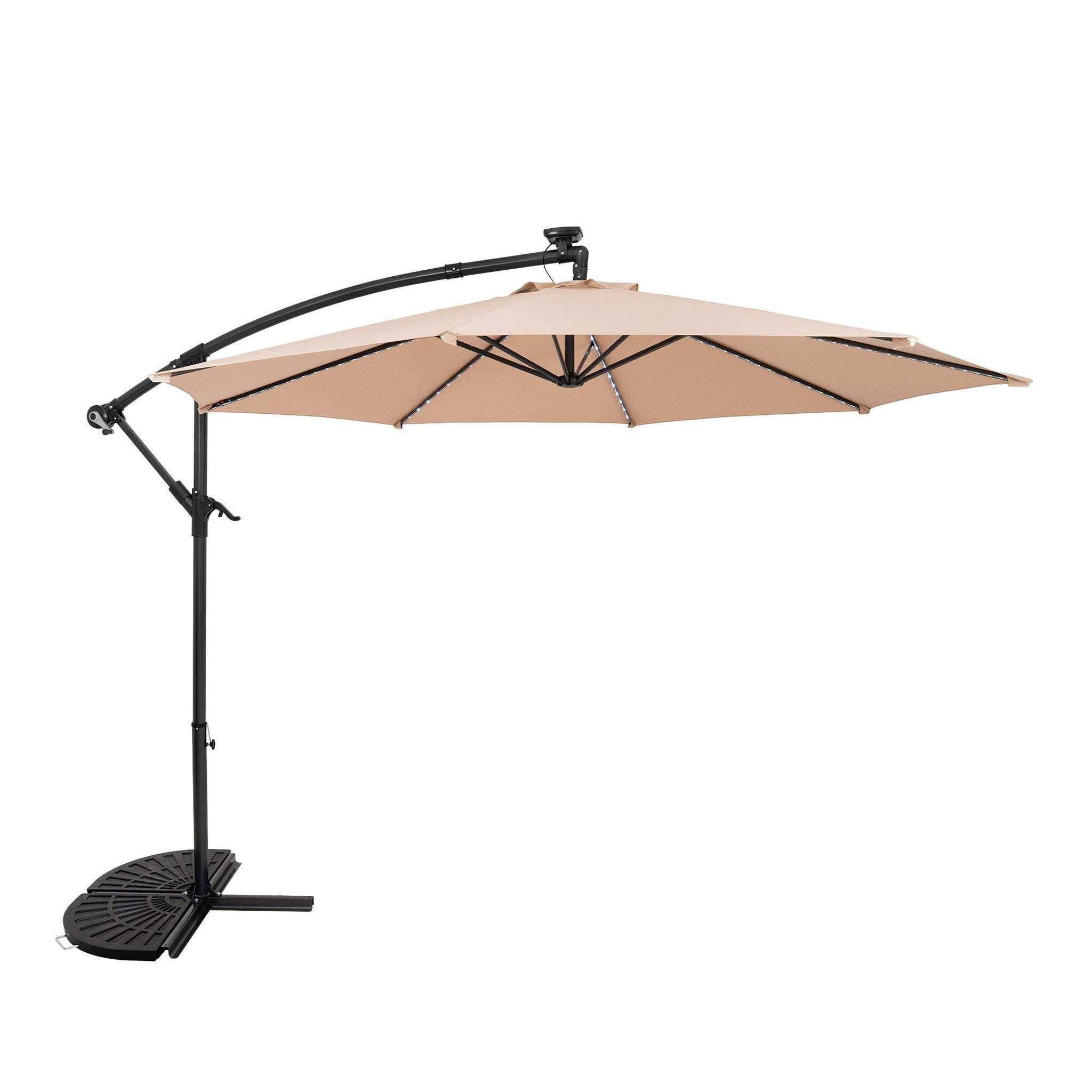 Voir la diapositive 1 : Monster Parasol Banane à Mât Déporté à LED 3 m & 2 Pieds en Éventail