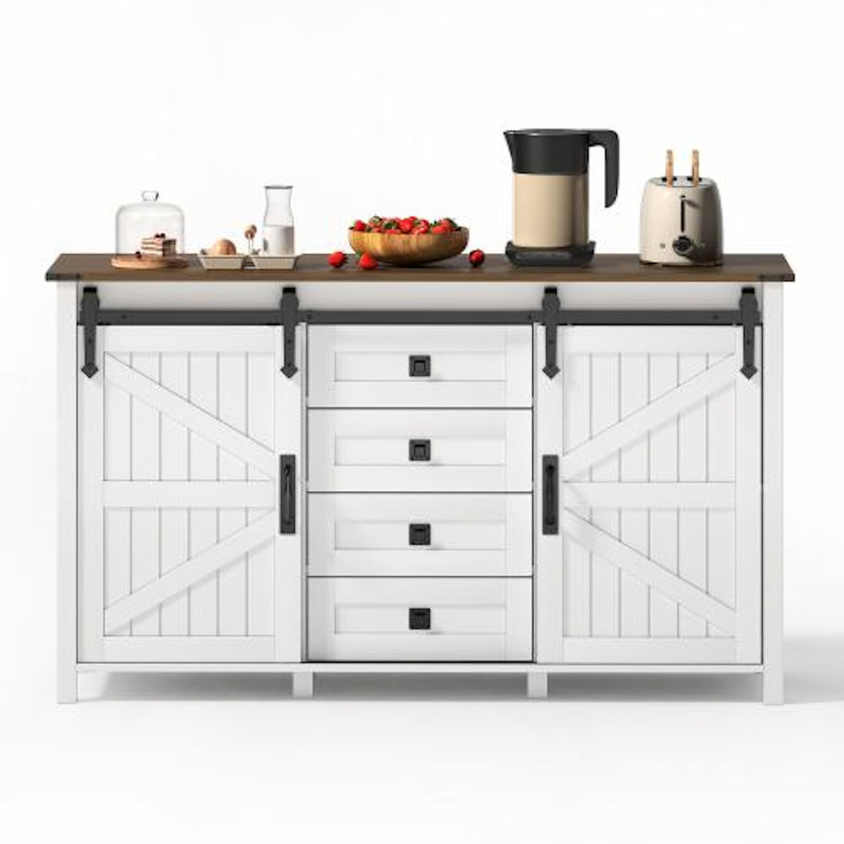 MERAX Buffet 2 porte(s) 4 tiroir(s) - 137 cm blanc mdf