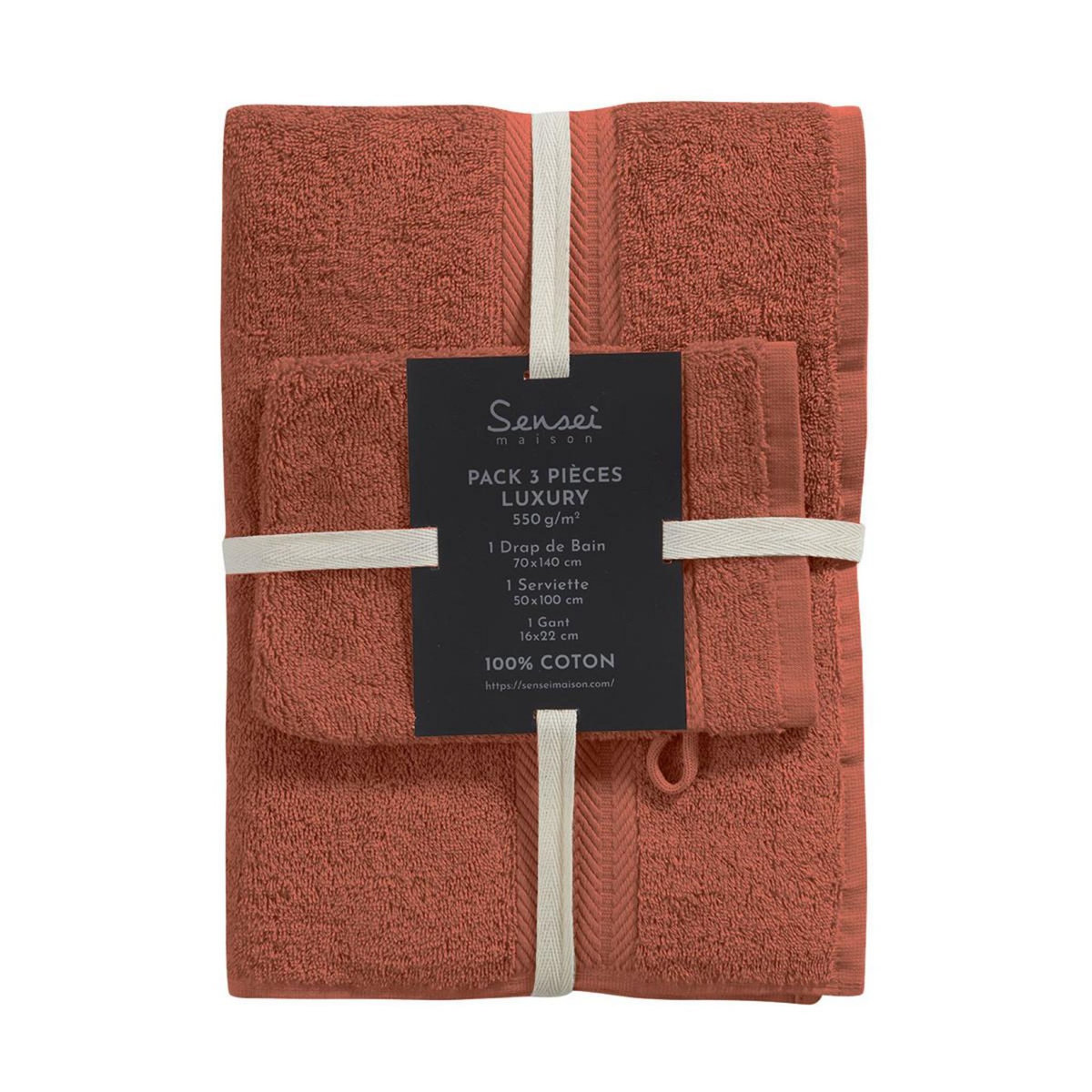 Sensei Maison Ensemble de bain 3 pièces (1 drap de bain + 1 serviette de toilette + 1 gant) LUXURY