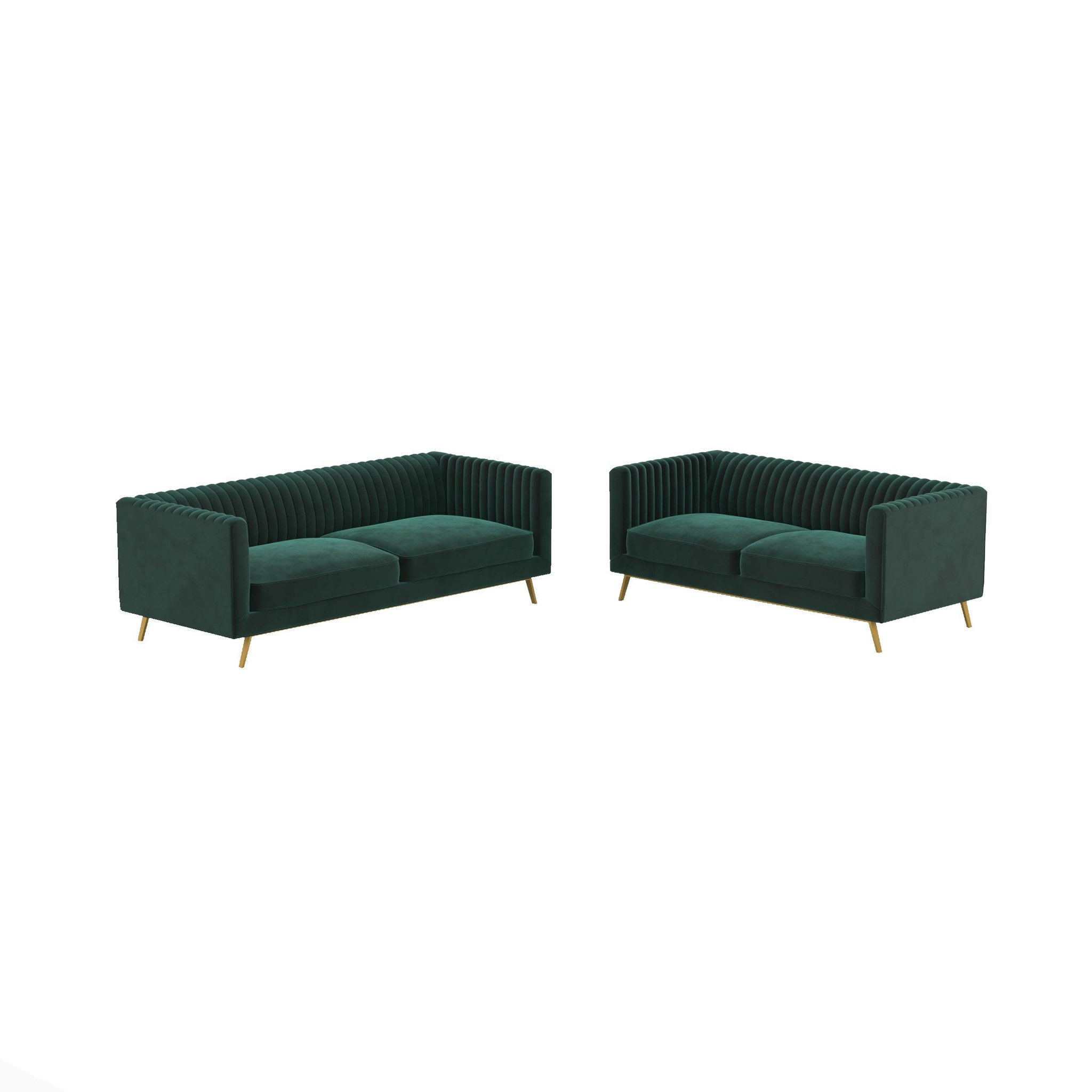 MAISON PAVANE Ensemble canapés en velours vert 5 places-gatsby