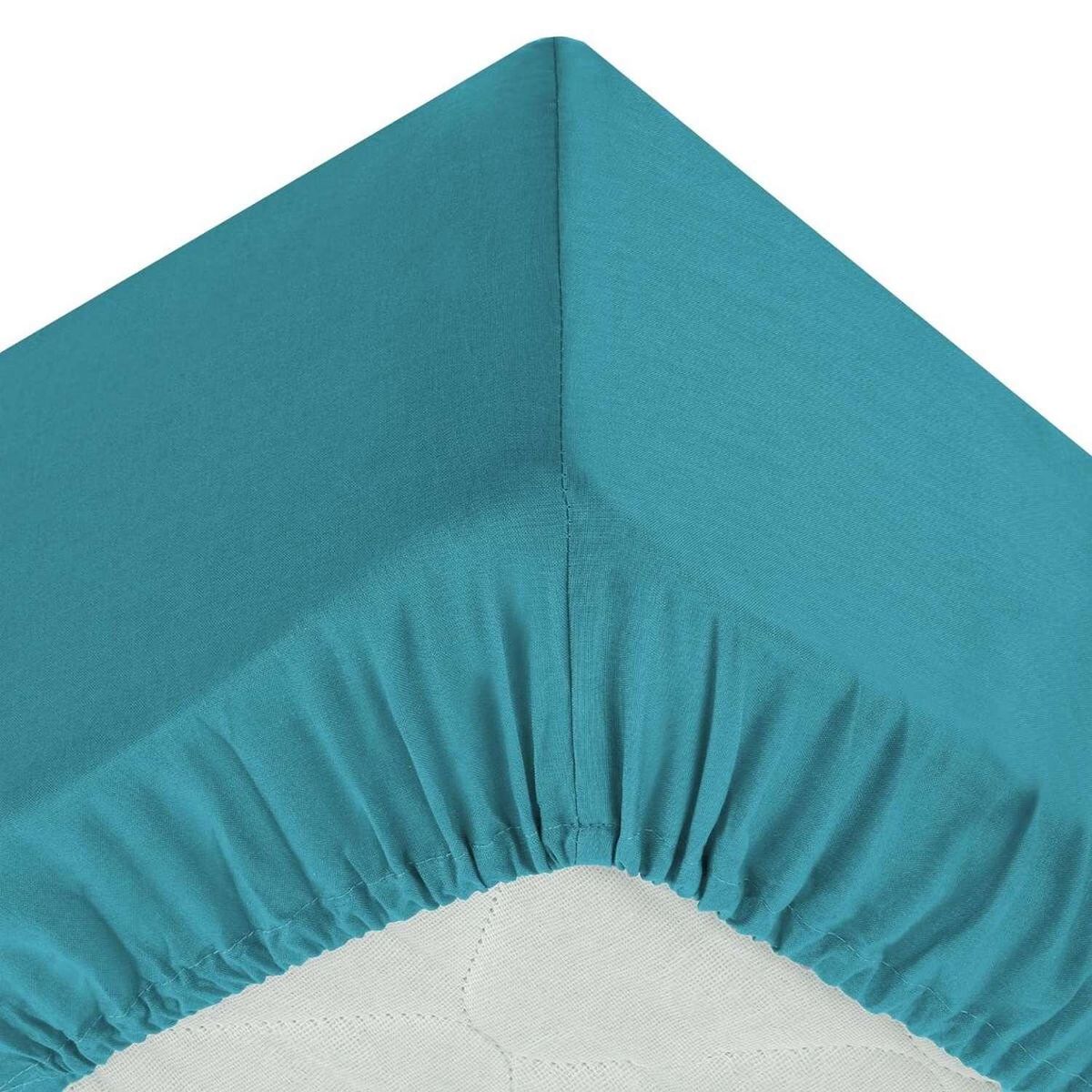 ATMOSPHERA Drap housse 2 personnes - 100% Coton - 140 x 190 cm - Bleu canard
