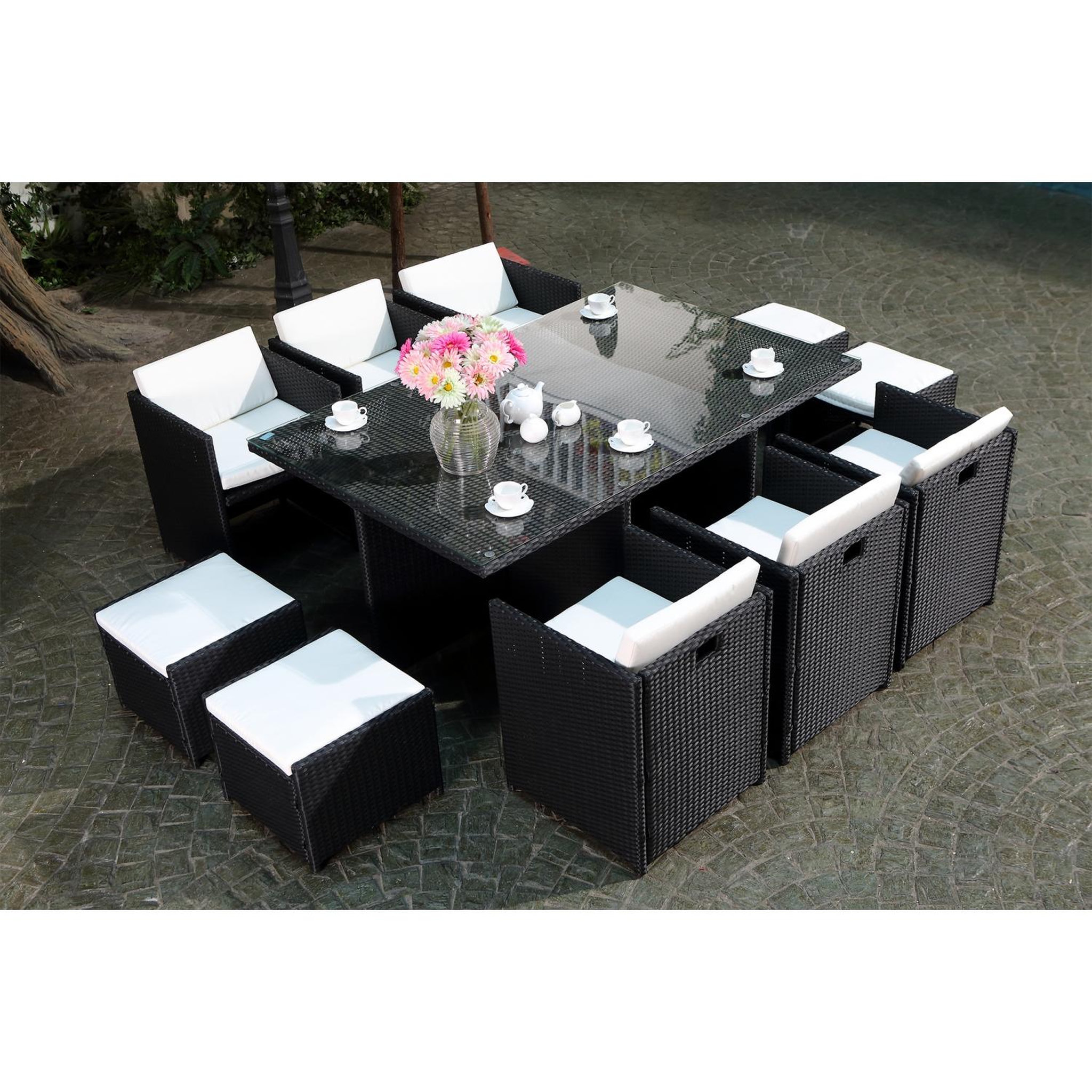Voir la diapositive 3 : CONCEPT USINE Salon de jardin 10 places noir-blanc + housse de protection miami