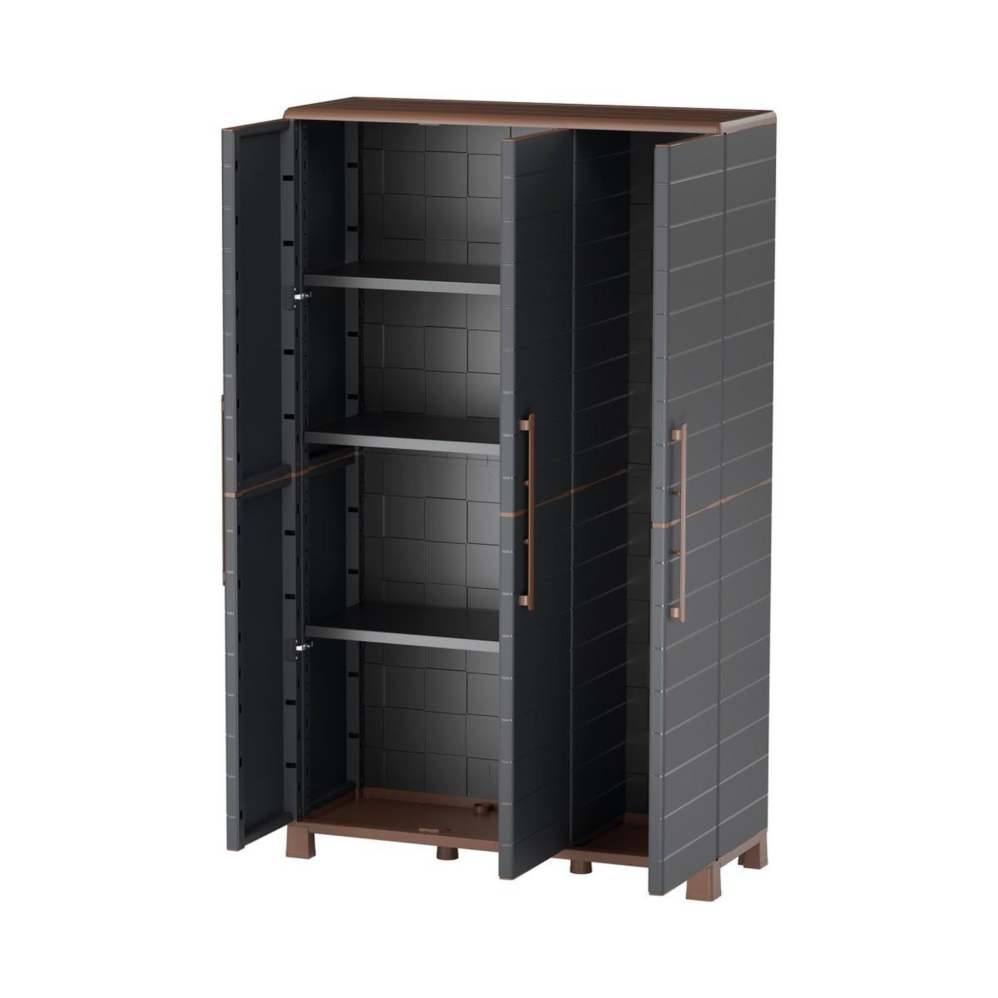 Voir la diapositive 5 : ART PLAST Armoire porte-balai anthracite 3 portes 3 etagères réglables 102 x 37 x 169 cm - garage buanderie cellier art plast