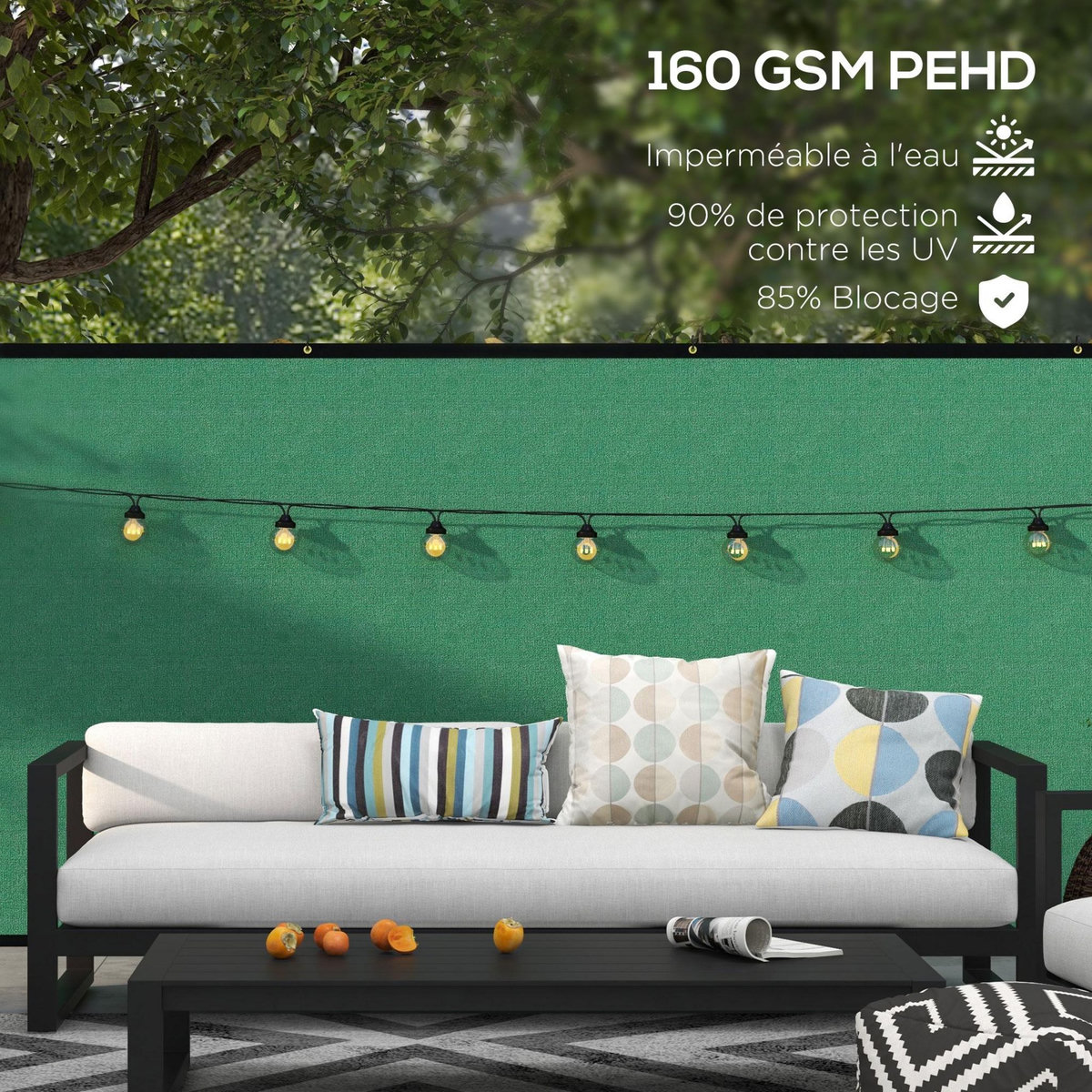 OUTSUNNY Brise-vue toile 160 g/m² renforcée avec attaches et œillets dim. 15,25L x 1,75H m